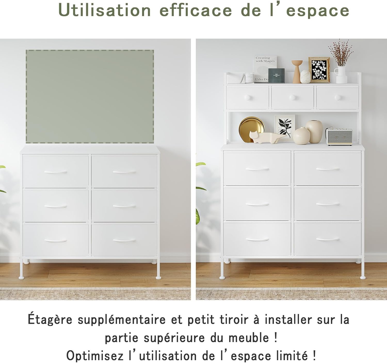 Thumbnail 3 de Mintnook Commode, Meuble de Rangement 9 Tiroirs – 85 x 35 x 130 cm, Blanc avec Cadre Métal
