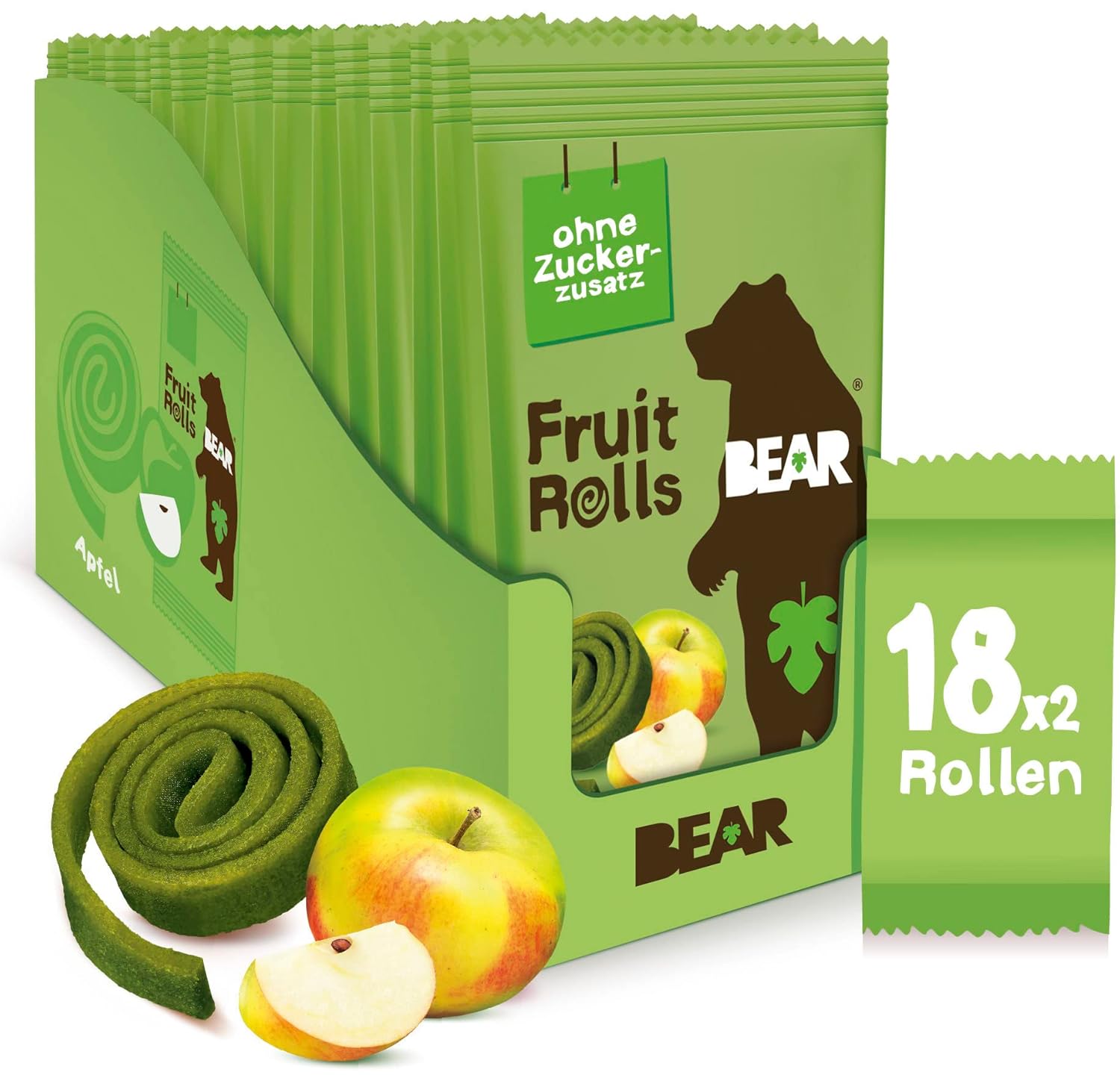 Detalle de BEAR Fruchtrollen Apfel – 100% natürliche Zutaten, ohne Zuckerzusatz (18 Beutel à 20 g, 360 g)