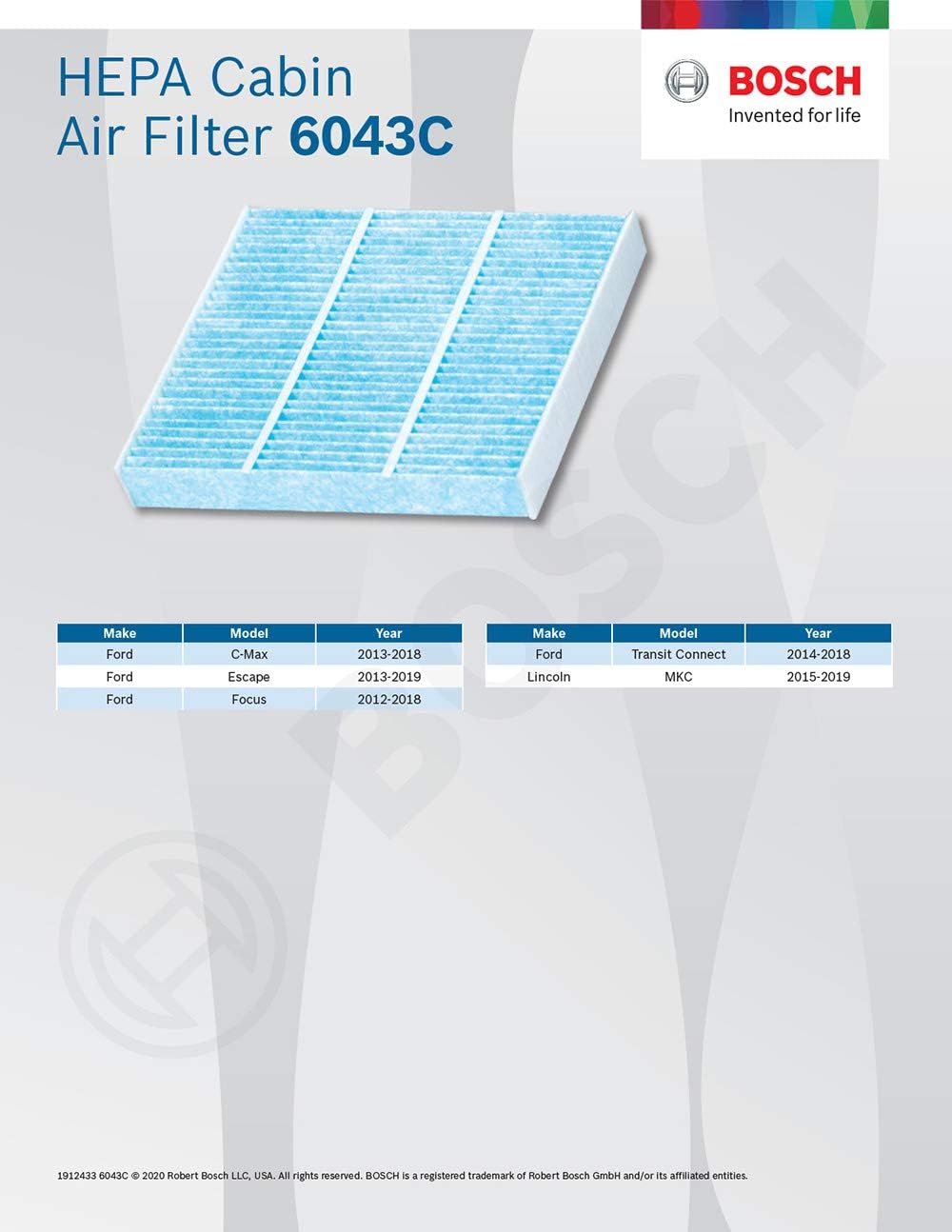 Detalle 2 de Bosch HEPA Cabin Air Filter 6043C