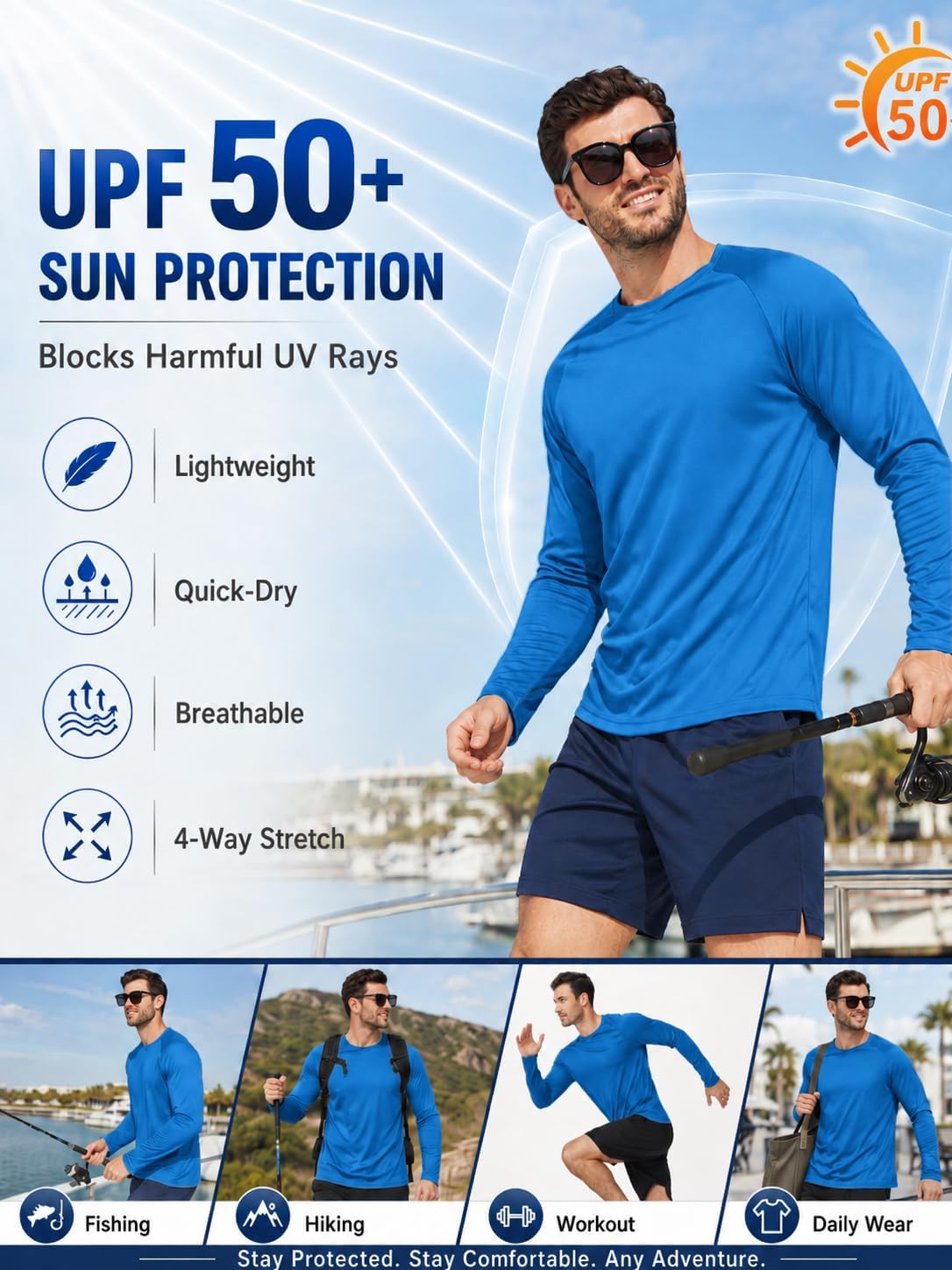 Detalle 2 de Mens Sun Shirt UPF 50+ UV Protection 5-Pack Long Sleeve Shirts for Outdoor Active Wear