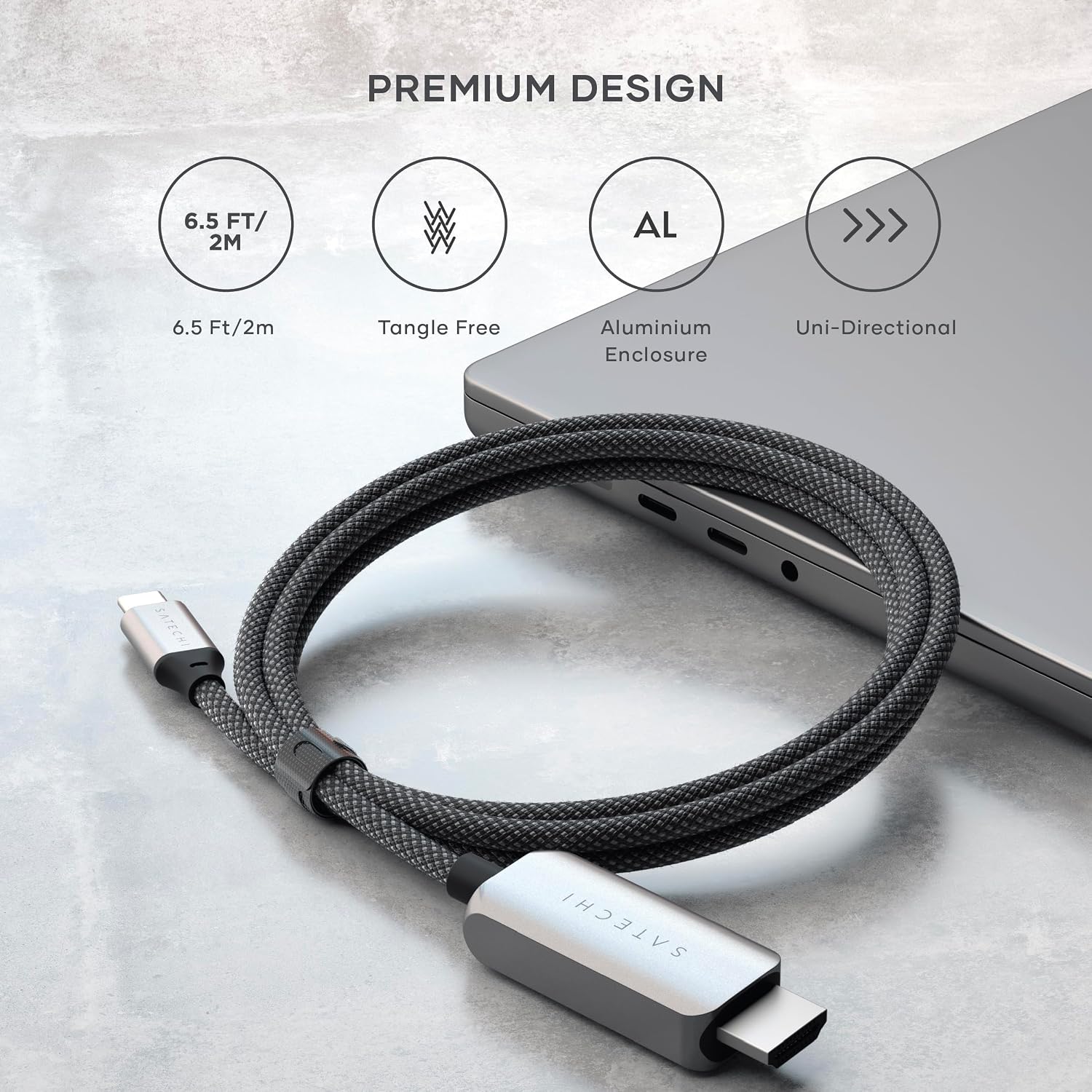 Detalle de Satechi USB-C to HDMI 2.1 Cable with 8K@60Hz and 4K@120Hz (USB-C to HDMI, Thunderbolt 3/4 for Mac & iPad)