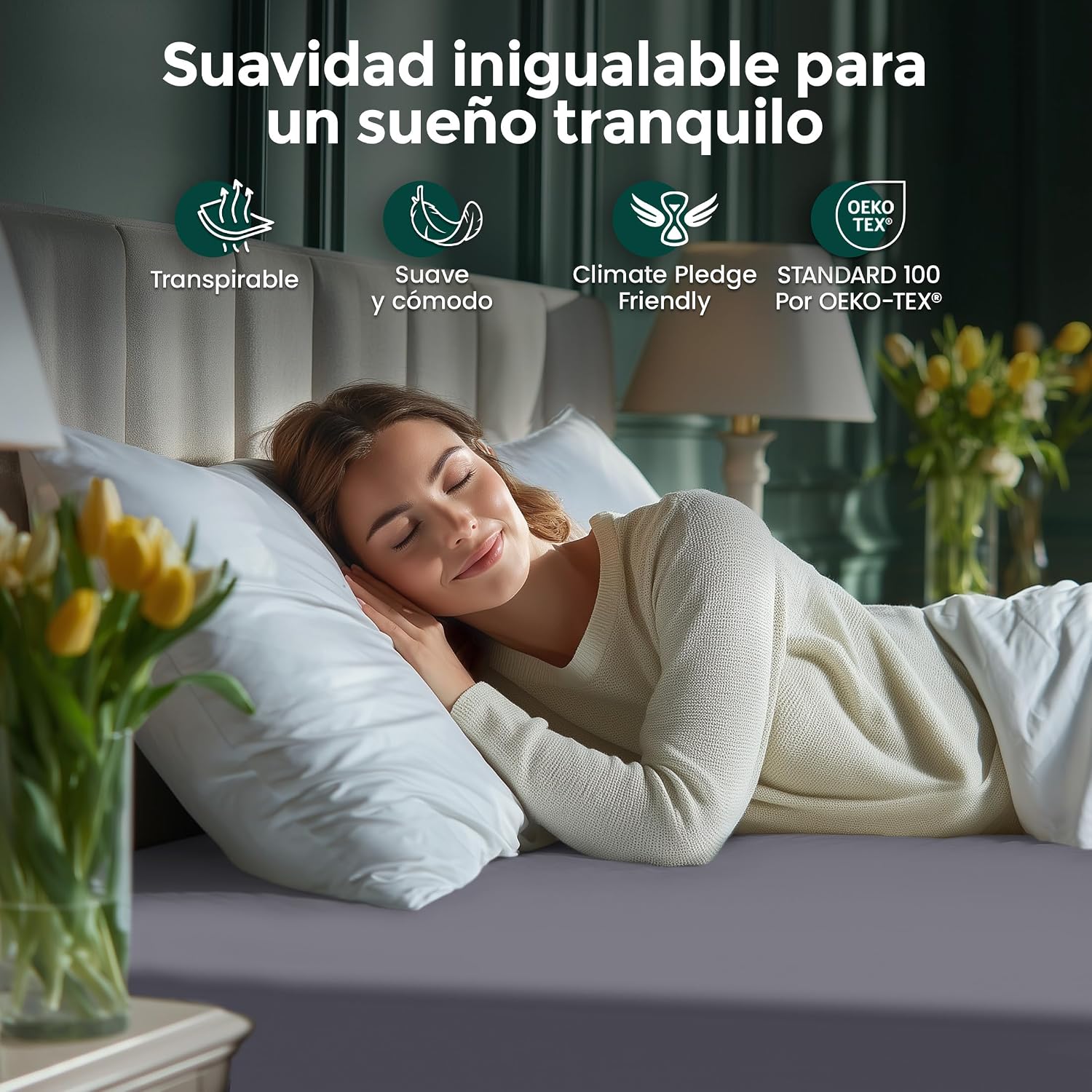 Detalle de Utopia Bedding Sábana bajera 200x200x30 cm gris