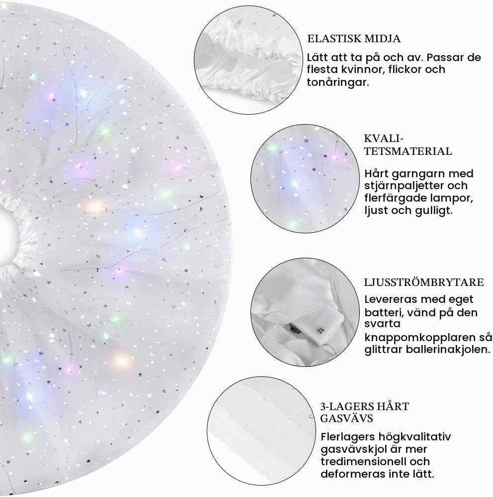 Detalle 2 de URAQT LED-tyllkjol för vuxna, 40 cm, tre lager och elastisk midja