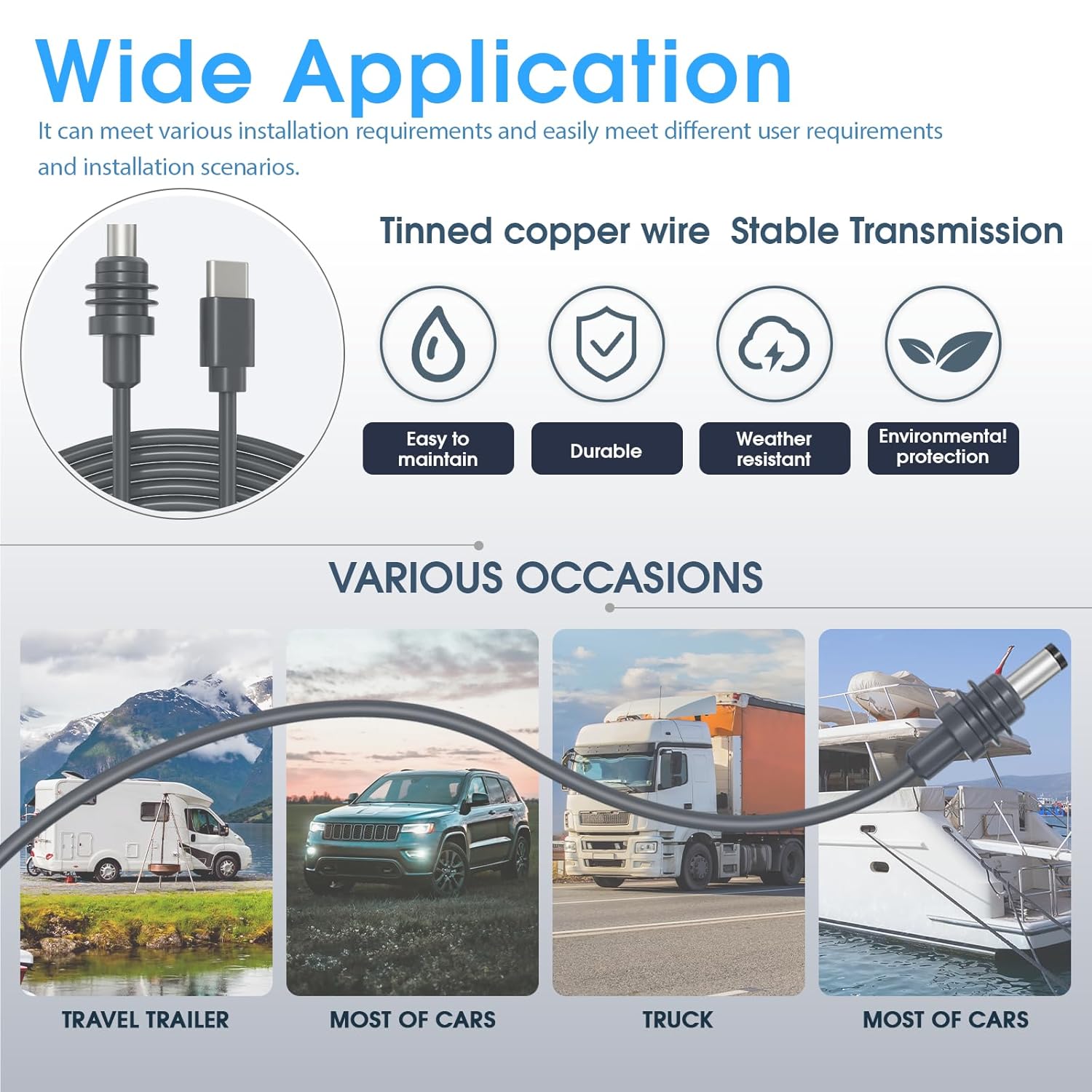 Detalle 2 de MEKEET Starlink Mini USB Cable 16.4FT/5M: USB-C to DC Power Cable for Outdoor Use