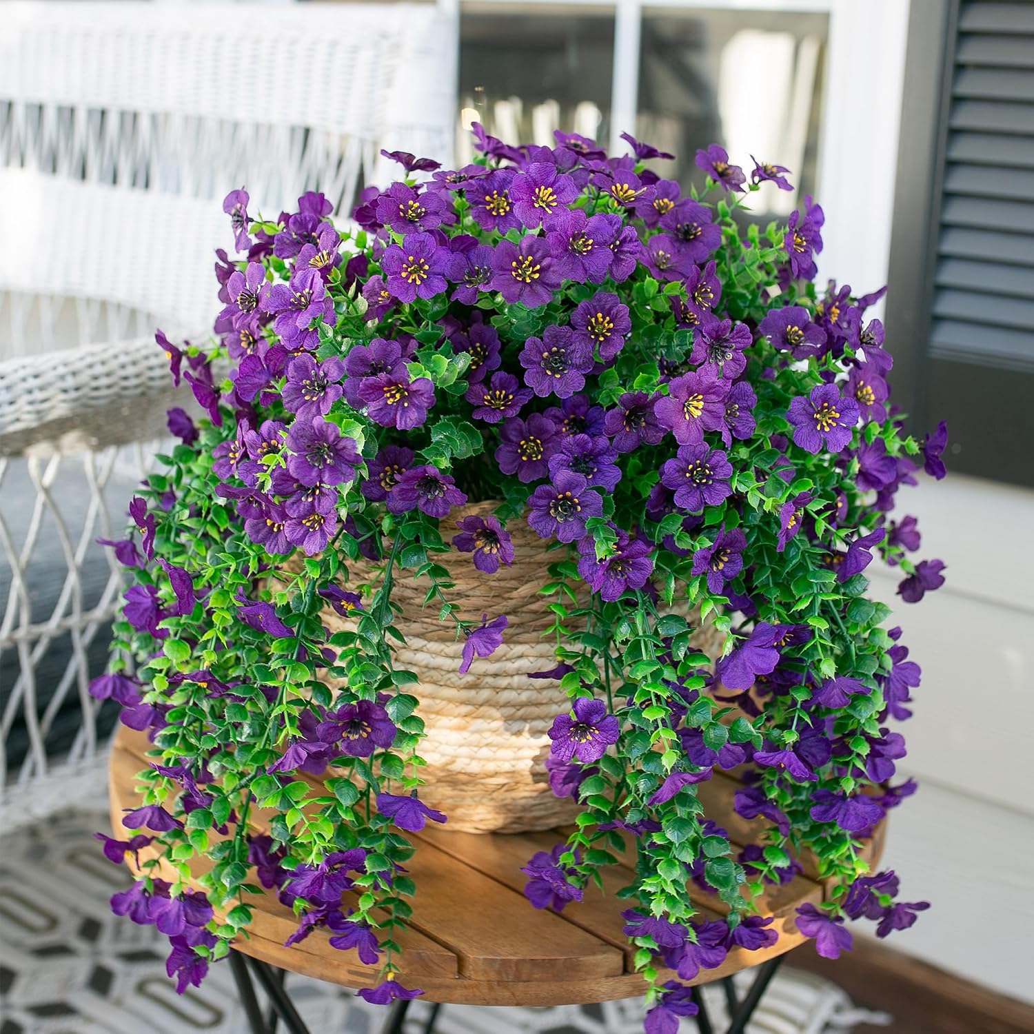 Thumbnail 5 de HyeFlora 2-Pack Dark Purple Artificial Hanging Flowers with Eucalyptus Leaves for Outdoor Garlands