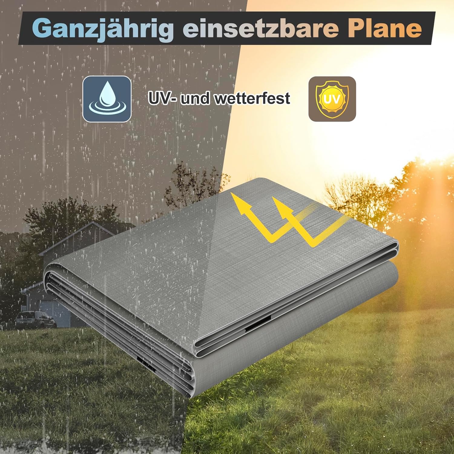 Detalle 2 de Telone Occhiellato Idrorepellente per Esterno WOLTU 3x3 m Grigio, 180 g/m²