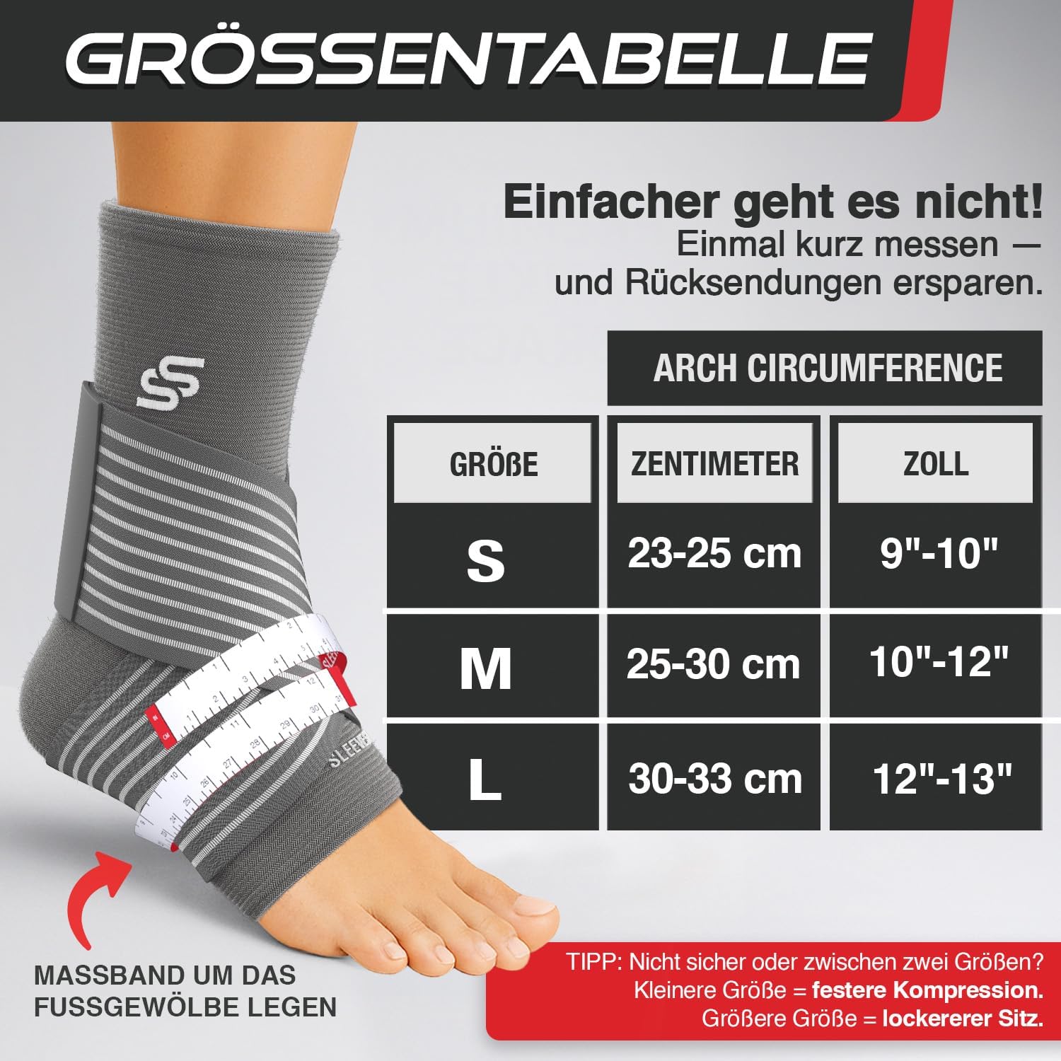 Detalle de Sleeve Stars Sprunggelenkbandage – verstellbare Knöchelbandage gegen Plantarfasziitis, Achillessehnenentzündung und Fußbeschwerden