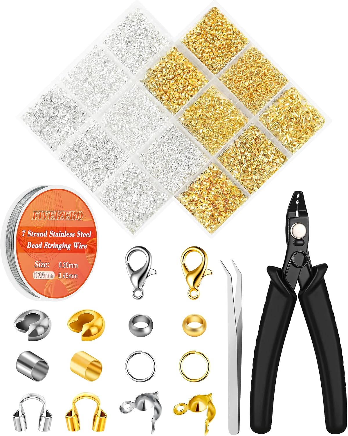 Detalle de FIVEIZERO Crimp Beads Kit Jewelry Making Set with Pliers and Organizer