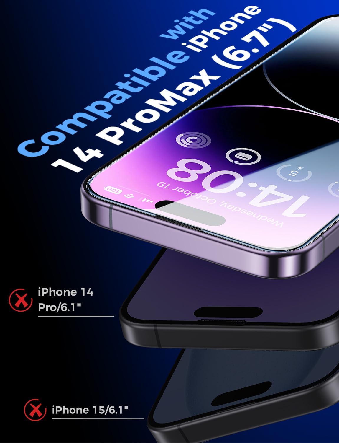 Thumbnail 1 de MAGIC JOHN 2 Pack Tempered Glass Screen Protector for iPhone 14 Pro Max