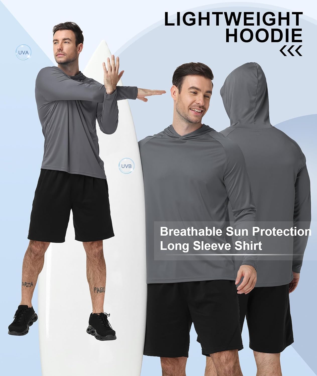 Detalle 2 de ZITY 5 Pack Mens UPF 50+ Hoodie Shirts: Sun Protection, Fast-Dry Hoodie Tops for Active Outdoors