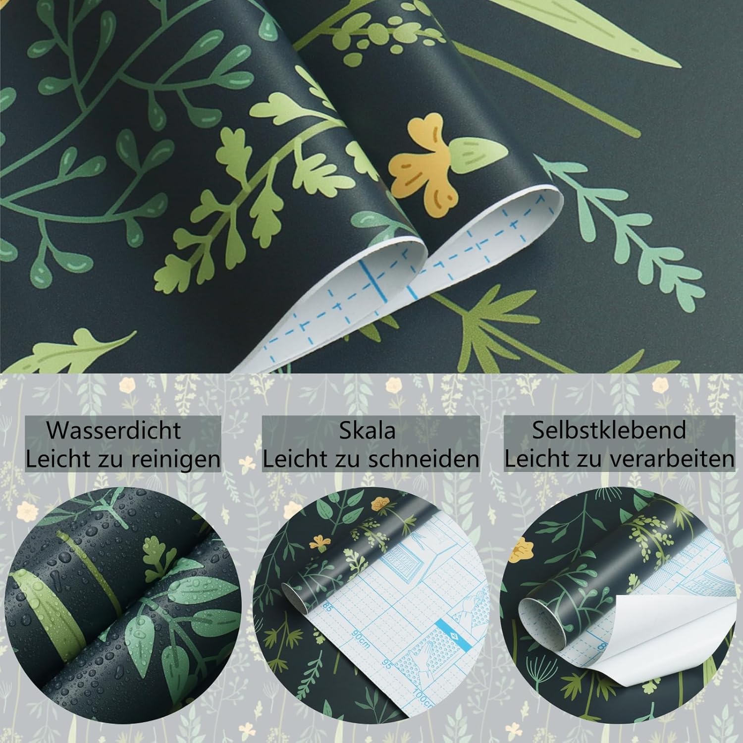 Thumbnail 4 de Fiula selbstklebende Möbelfolie / Tapete mit Blätter- Blumenmotiv 41 cm x 3 m (vinyl, wasserfest)