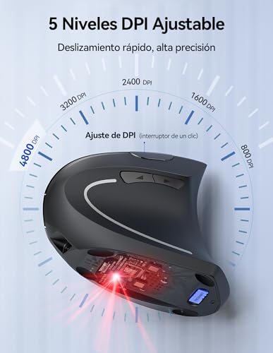 Detalle 2 de TECKNET ratón vertical recargable 4800DPI