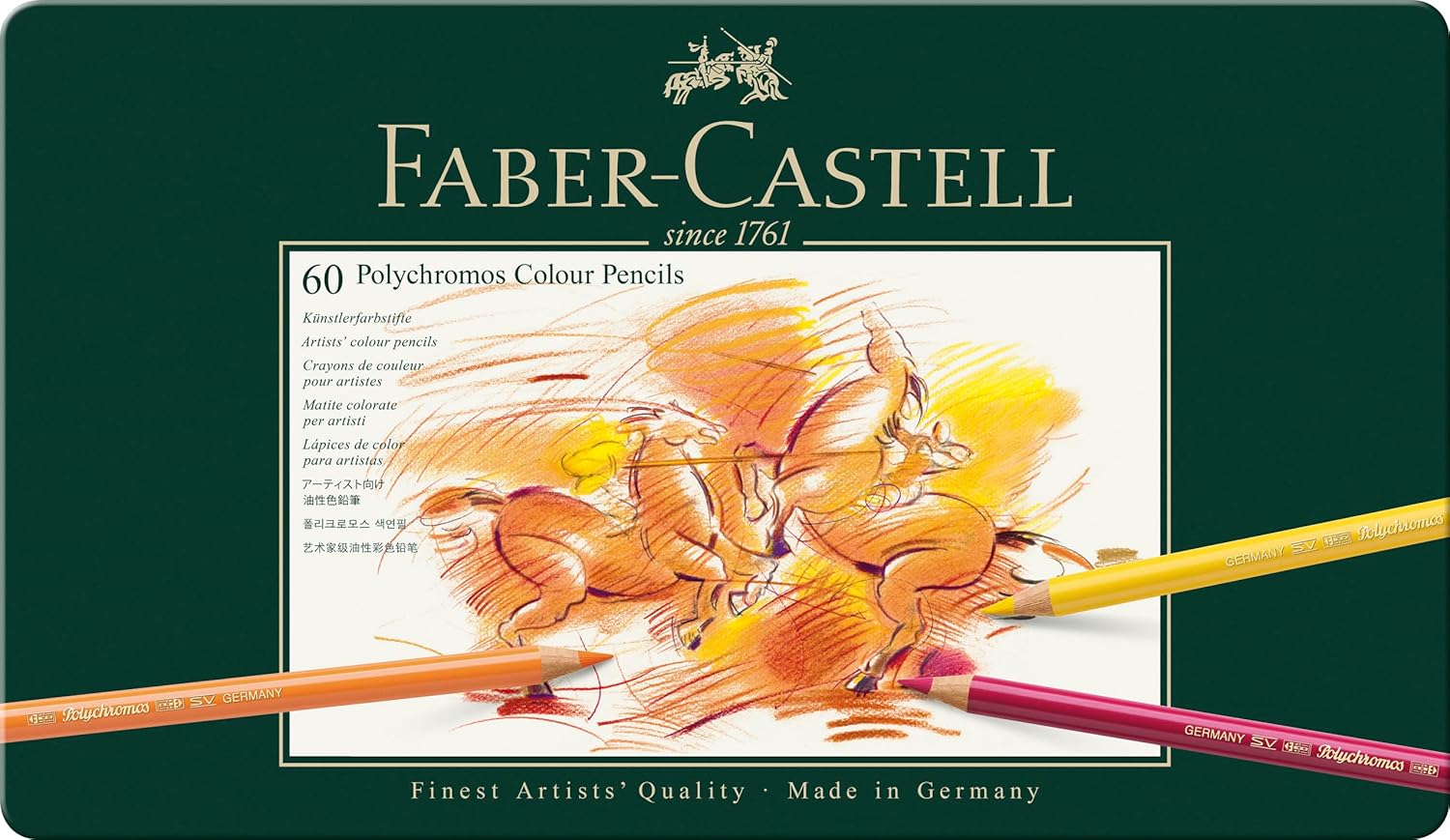Detalle de Faber-Castell 110060 Polychromos, 60er Metalletui – hochwertige Farbstifte im edlen Metallbehälter