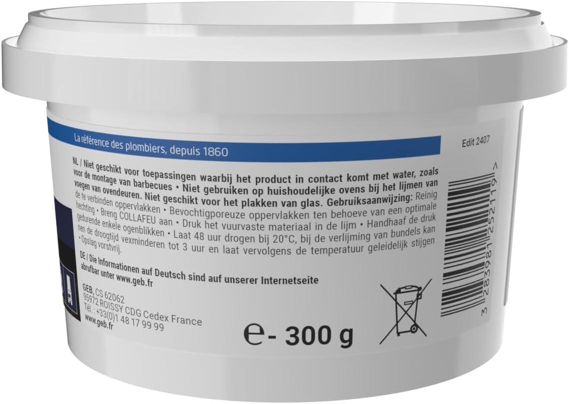 Thumbnail 1 de GEB 125211 Collafeu Colla Réfractaire Pot 300 g Clair – Fixation durable pour surfaces chaudes