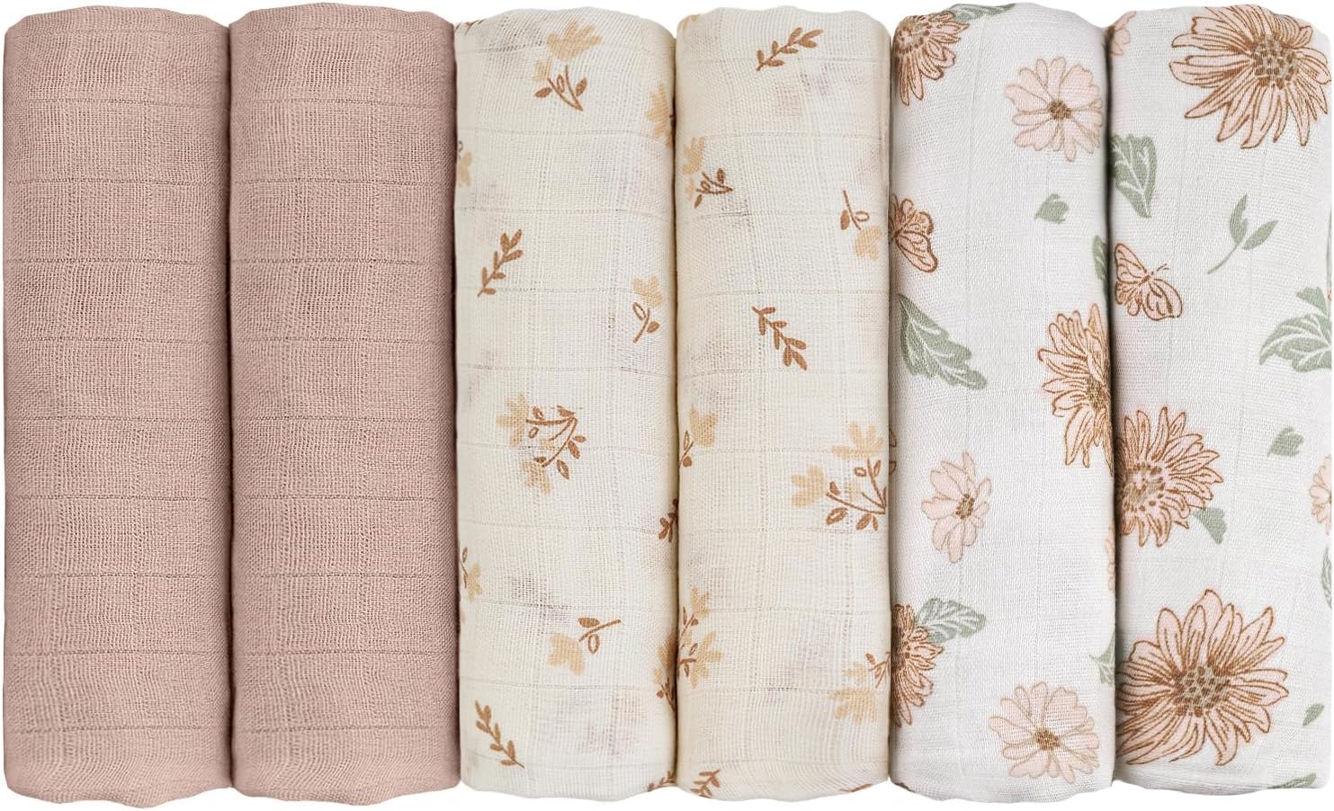 GLLQUEN BABY 6-Pack Muslin Squares (70cm x 70cm) for Newborn Burp Cloths – Sunflower