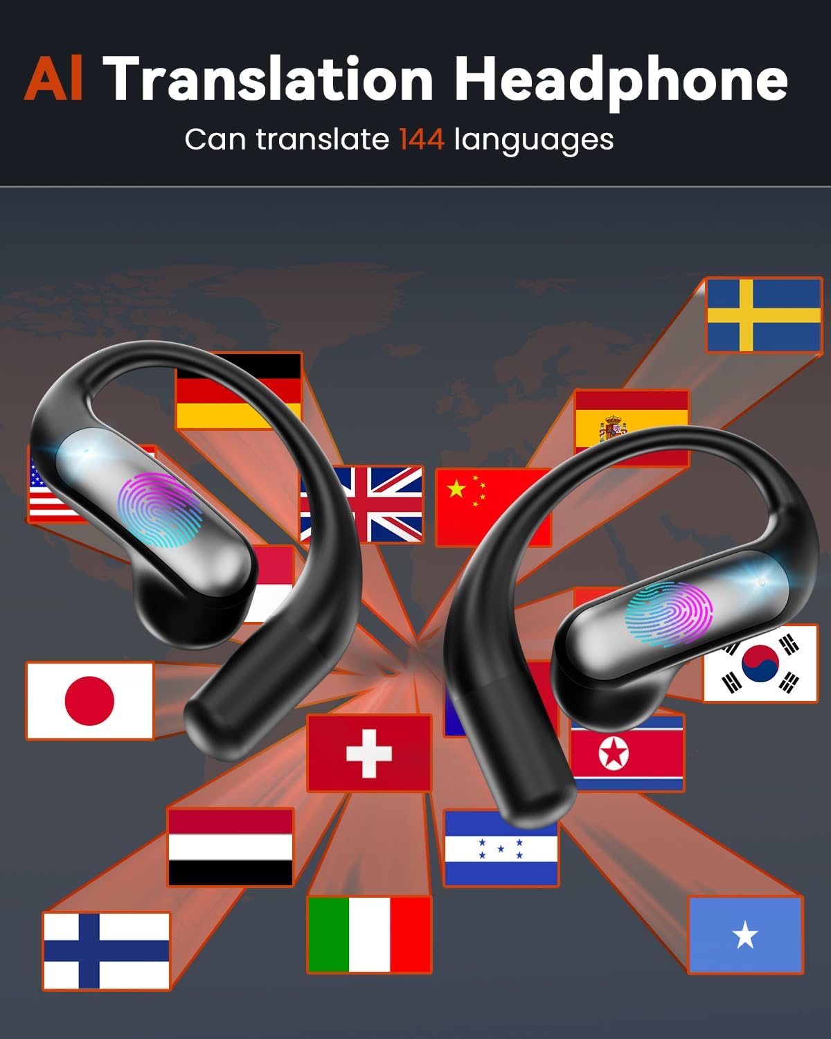 Detalle de AI Ecouteur Traducteur Instantané 4-en-1 : traduction en 144 langues, musique et appels en mobilité