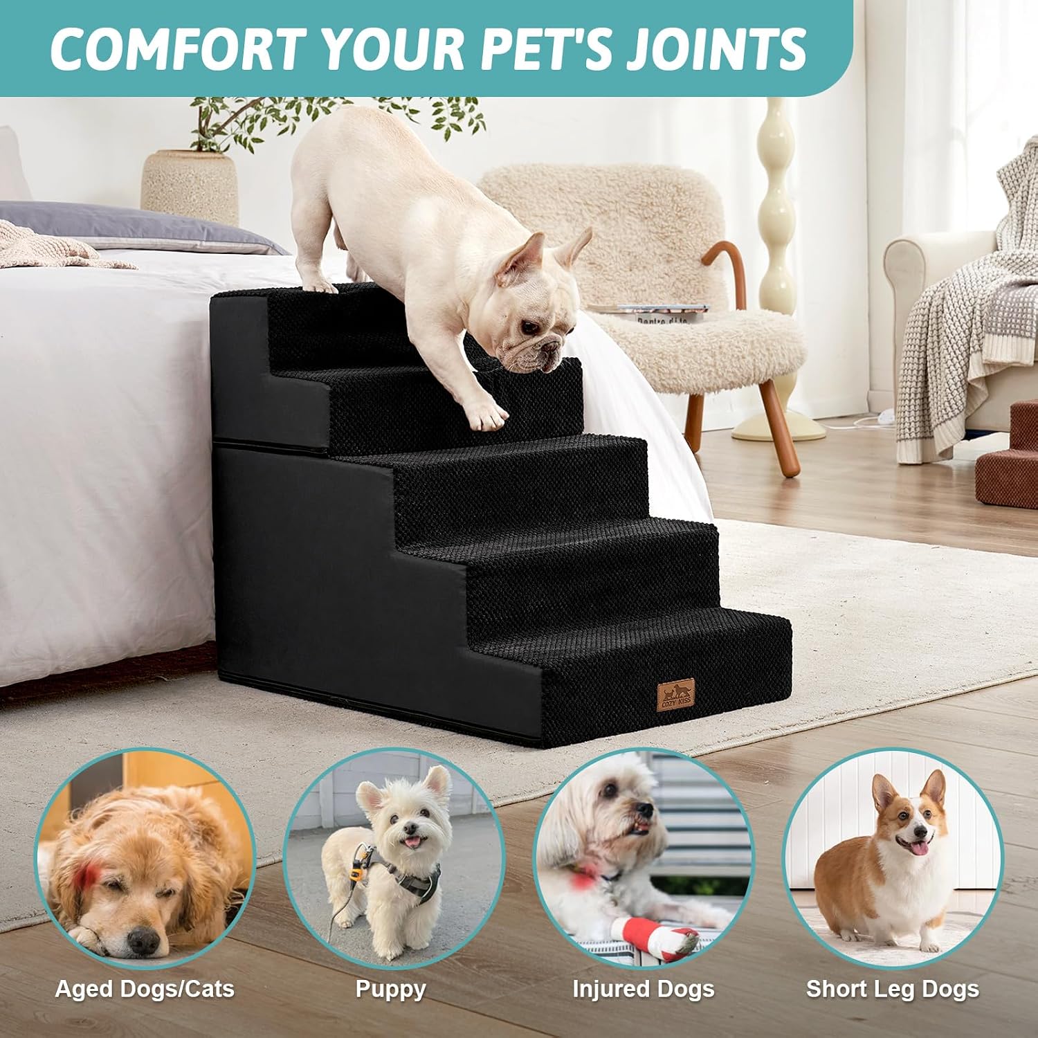 Detalle 2 de COZY KISS Wide 5-Step Dog Stairs for Bed & Sofa (75x50x60cm)
