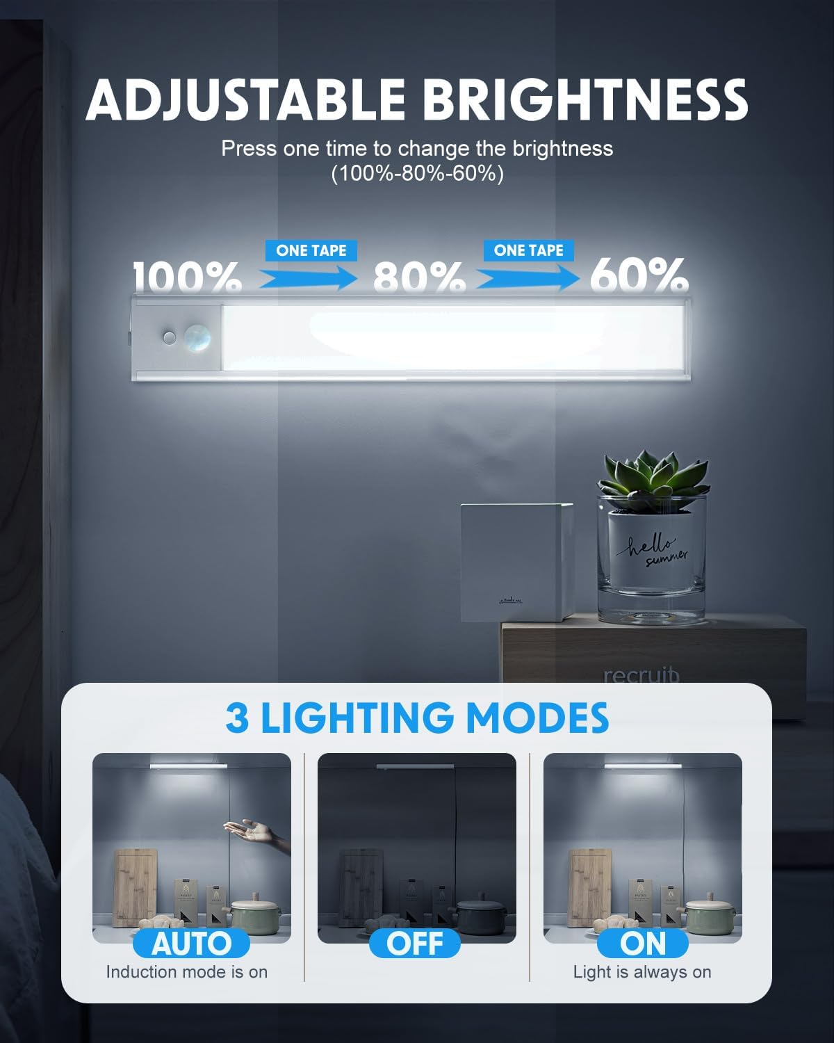 Thumbnail 2 de KALAHOL 4 Pack Under Cabinet Kitchen Lights with Motion Sensor (Type-C, 3 modes) – Cold White, 30cm