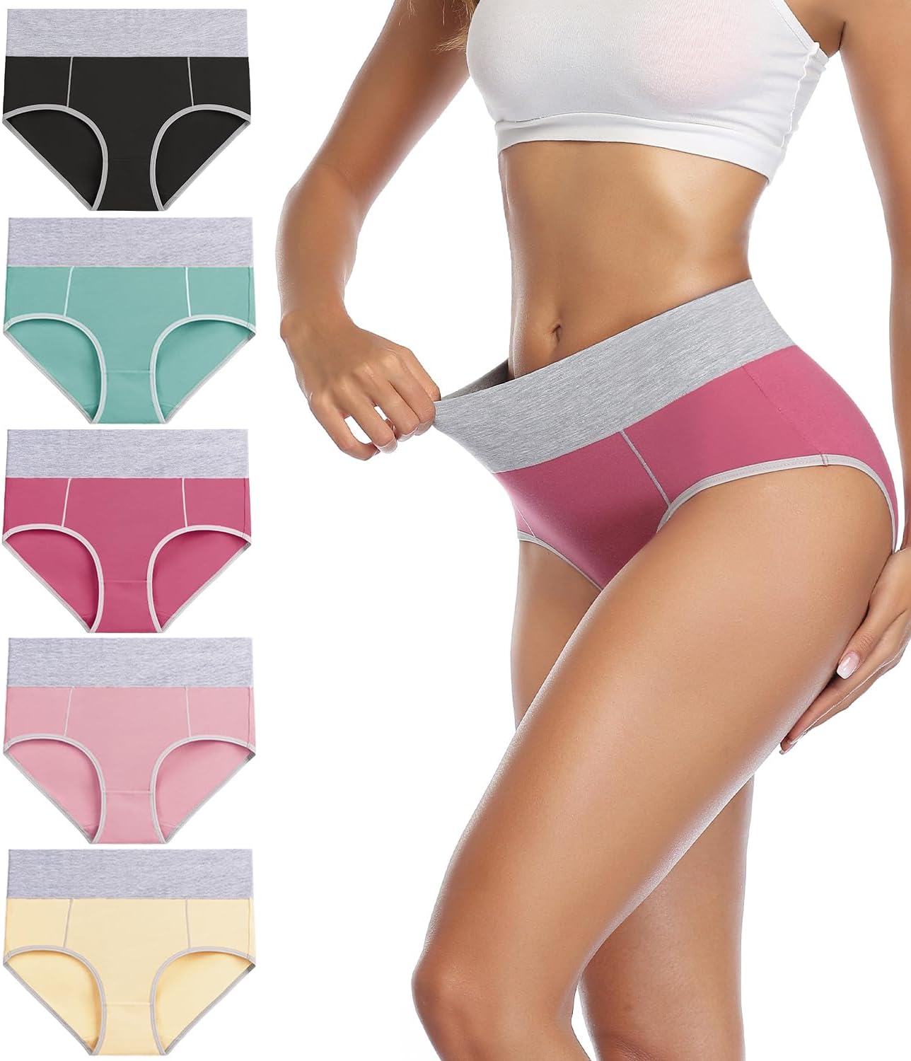 Detalle de wirarpa Damen Unterhosen Baumwolle – Taillenslip 5er Pack, hohe Taille