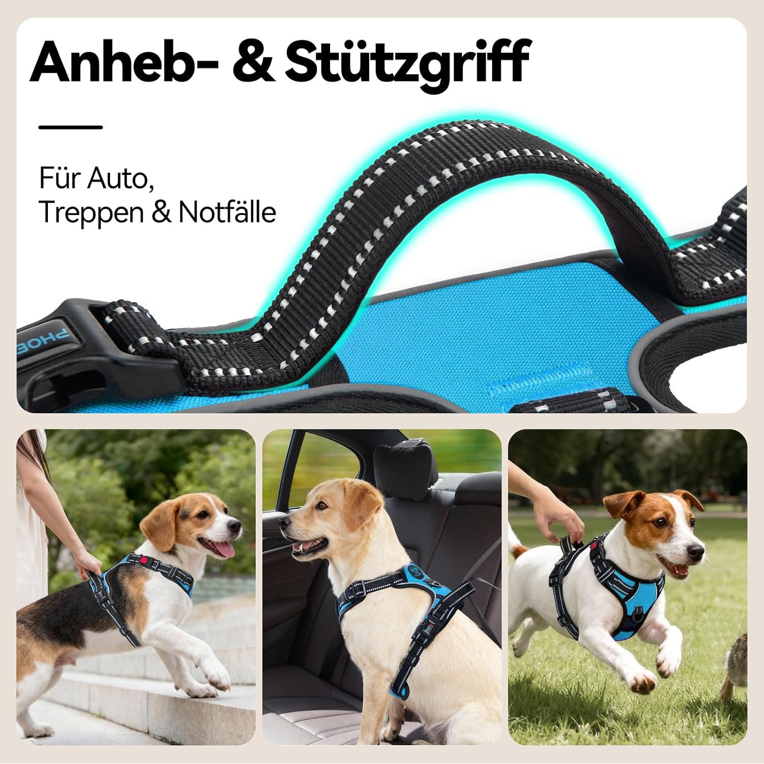 Detalle de PHOEPET No Pull Hundegeschirr – verstellbares Hundewestengeschirr für große Hunde (Blau, XL)