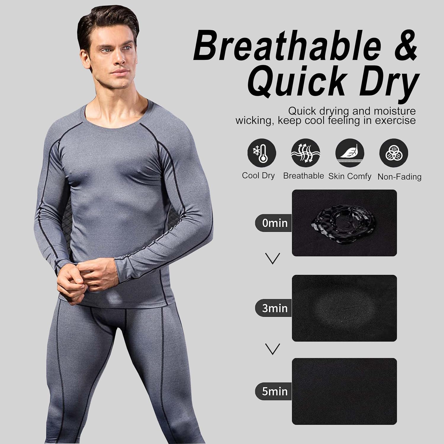 Detalle de BEGIANT Mens Thermal Underwear Set – Long Johns, Base Layer for Cold Weather