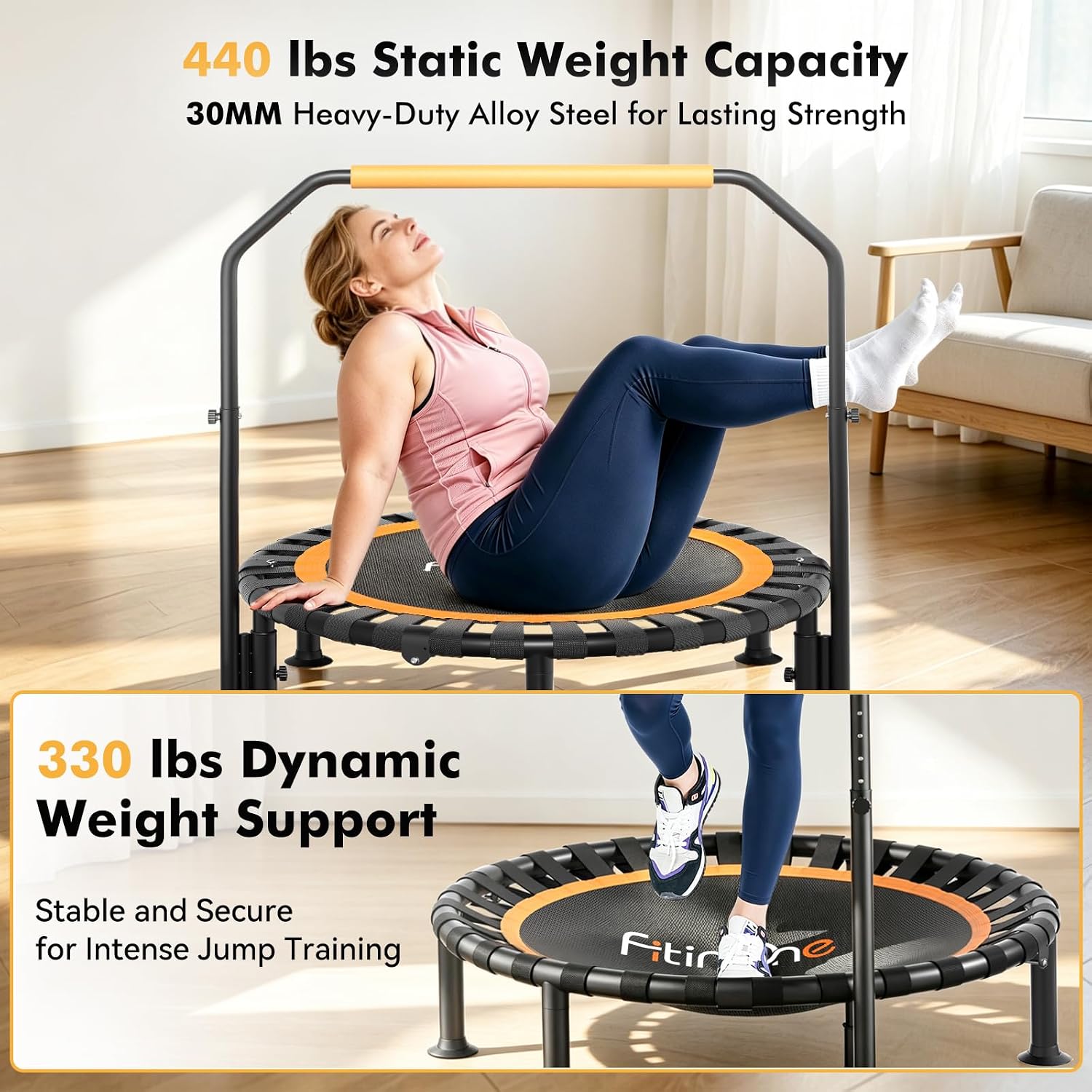 Detalle de FitinOne 40"/48" Foldable Mini Trampoline with 330 lbs Capacity