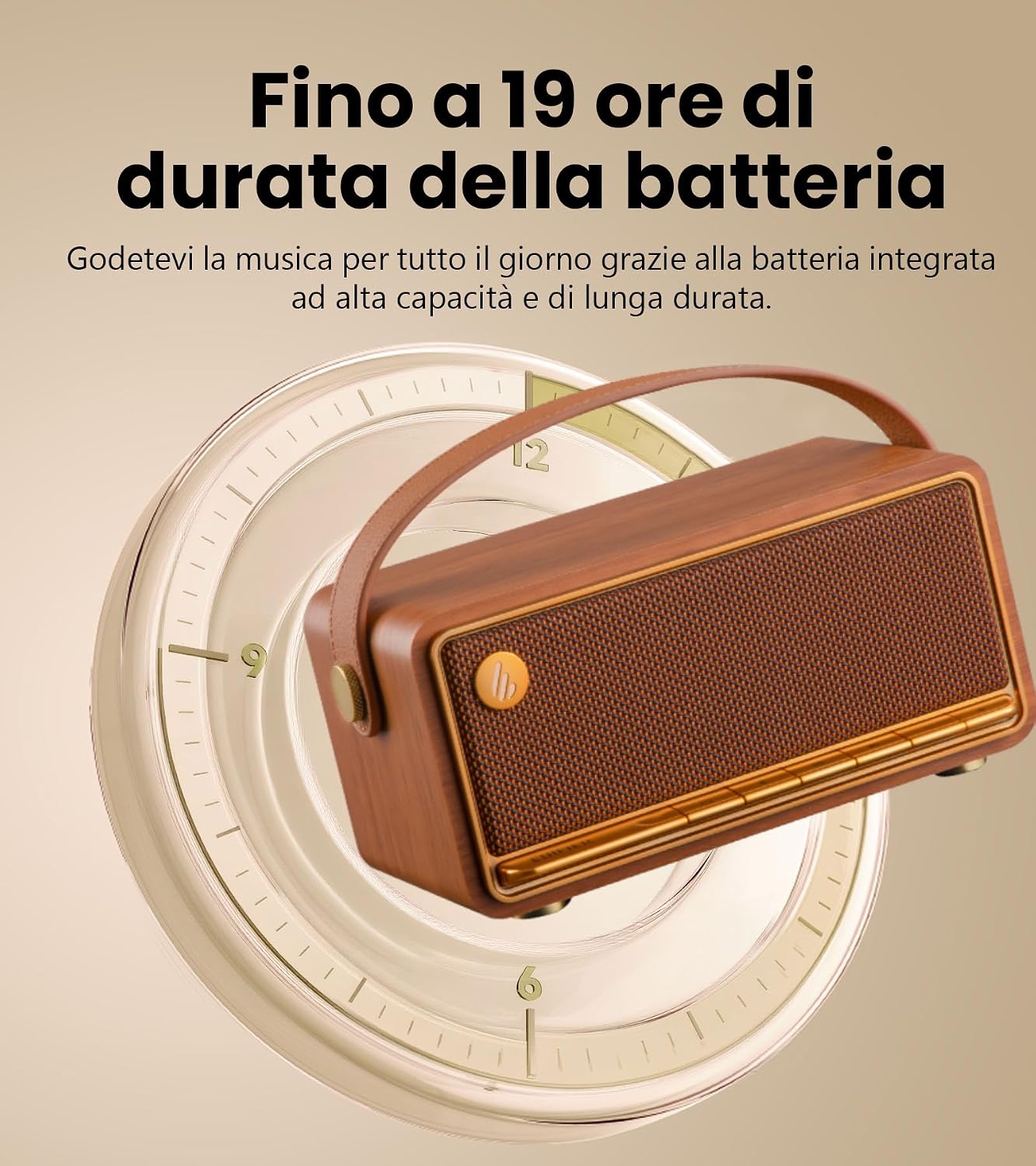 Detalle de Edifier MP330 altoparlante Bluetooth portatile 40W RMS, audio ad alta risoluzione e multipoint (marrone)
