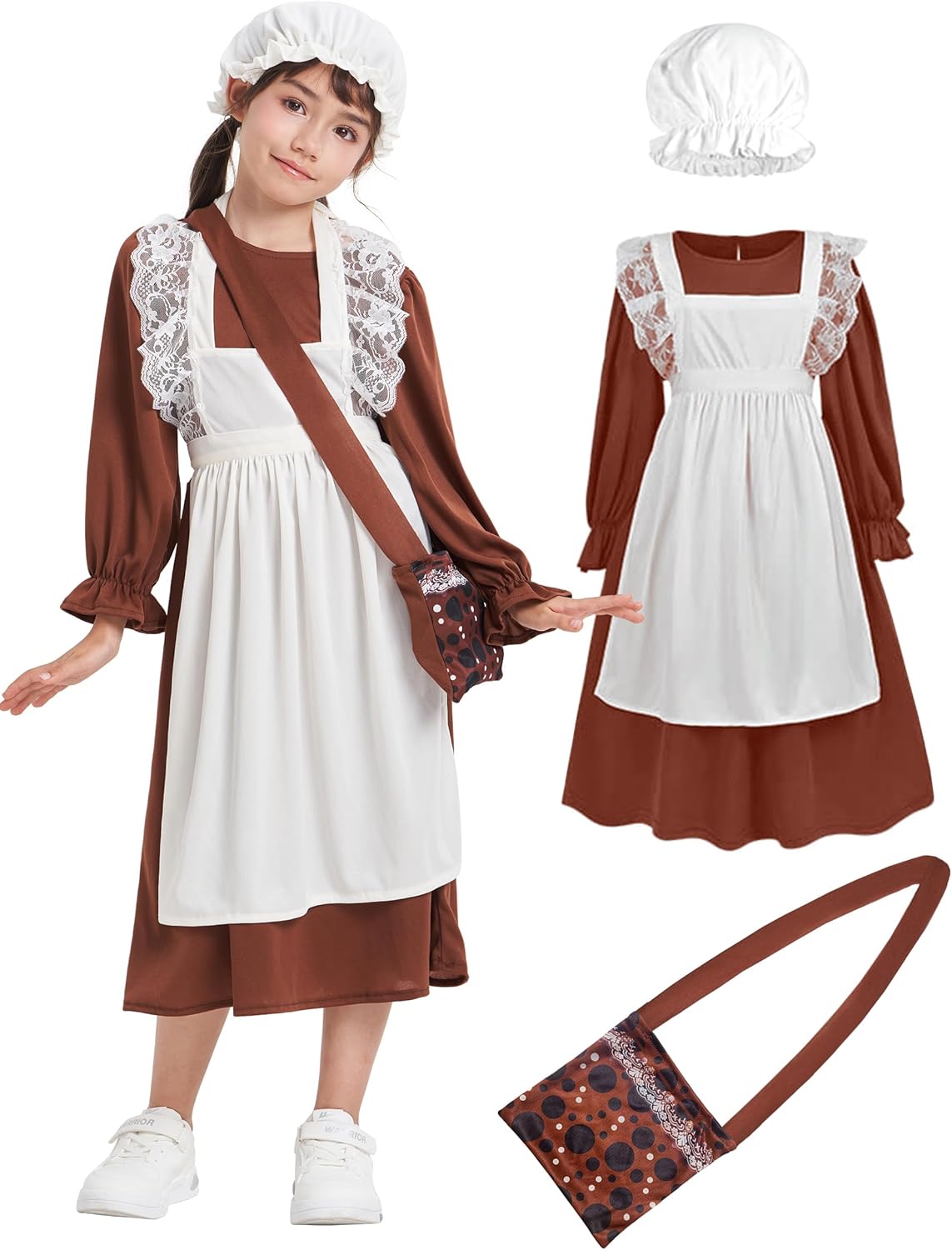 Detalle de IKALI Girls Victorian Costume 4-Pcs Dress Set for 4–12 Years