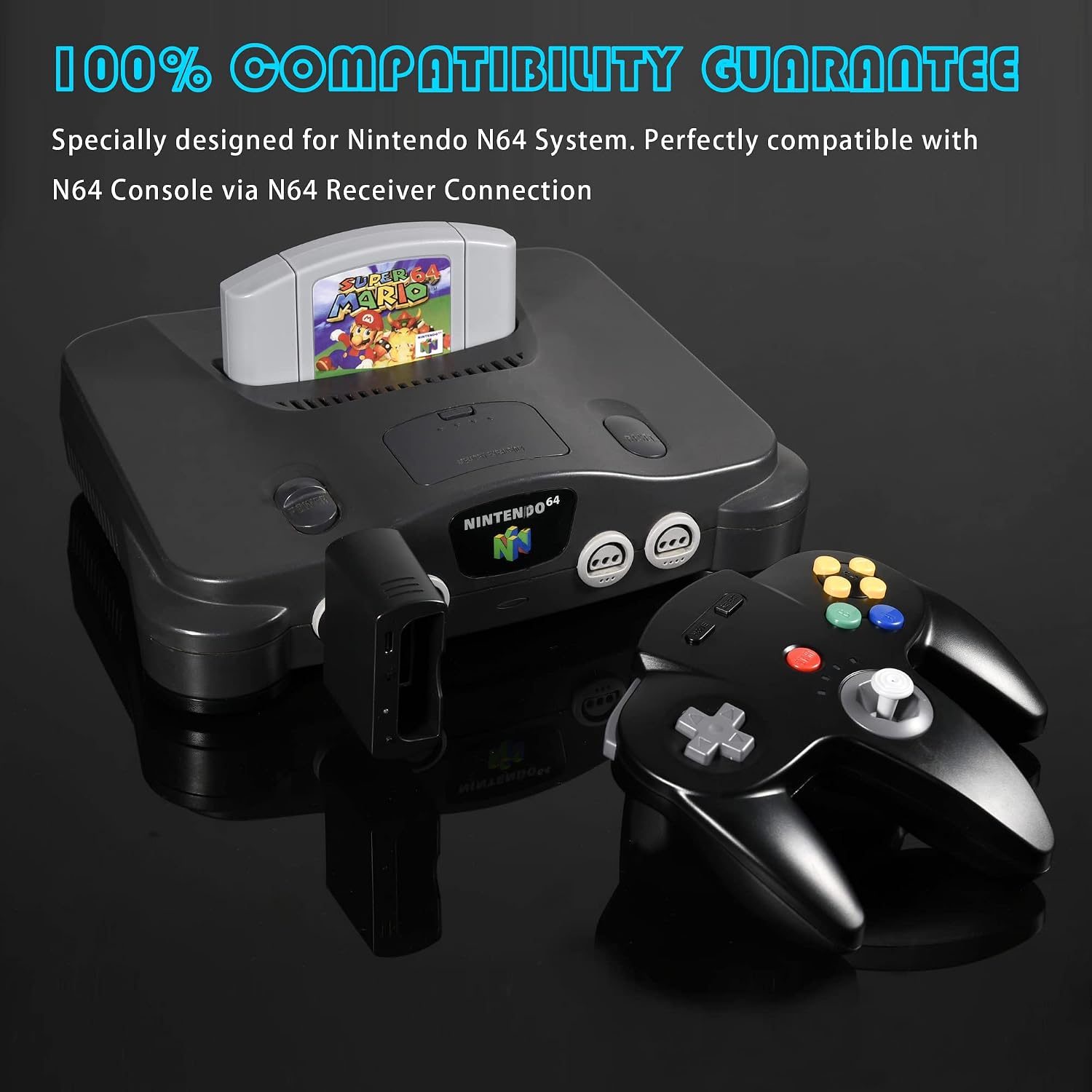 Detalle de miadore Wireless N64 Pro Controller für Switch (1/2) & N64 – 2,4 GHz USB & N64 Empfänger, Plug & Play (schwarz)