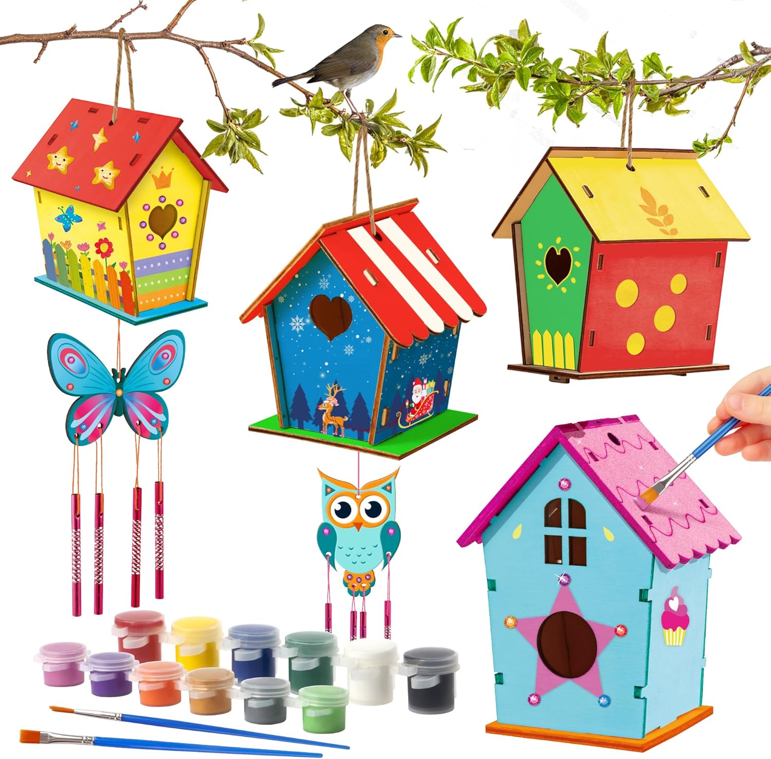 Thumbnail 1 de Byncceh Activité Manuelle Enfant – Kit Bois 2 Maisons d’Oiseaux à peindre