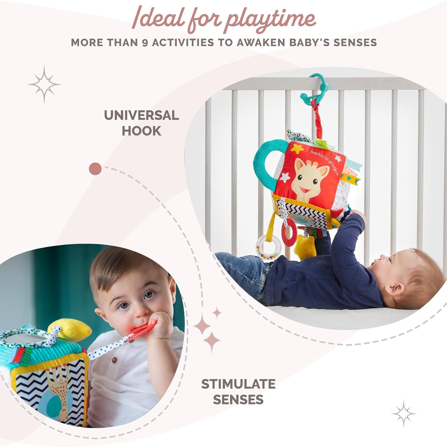 Thumbnail 2 de Sophie la Girafe Maxi Cube Sensoriel : un jeu d’éveil textile à accrocher à la poussette