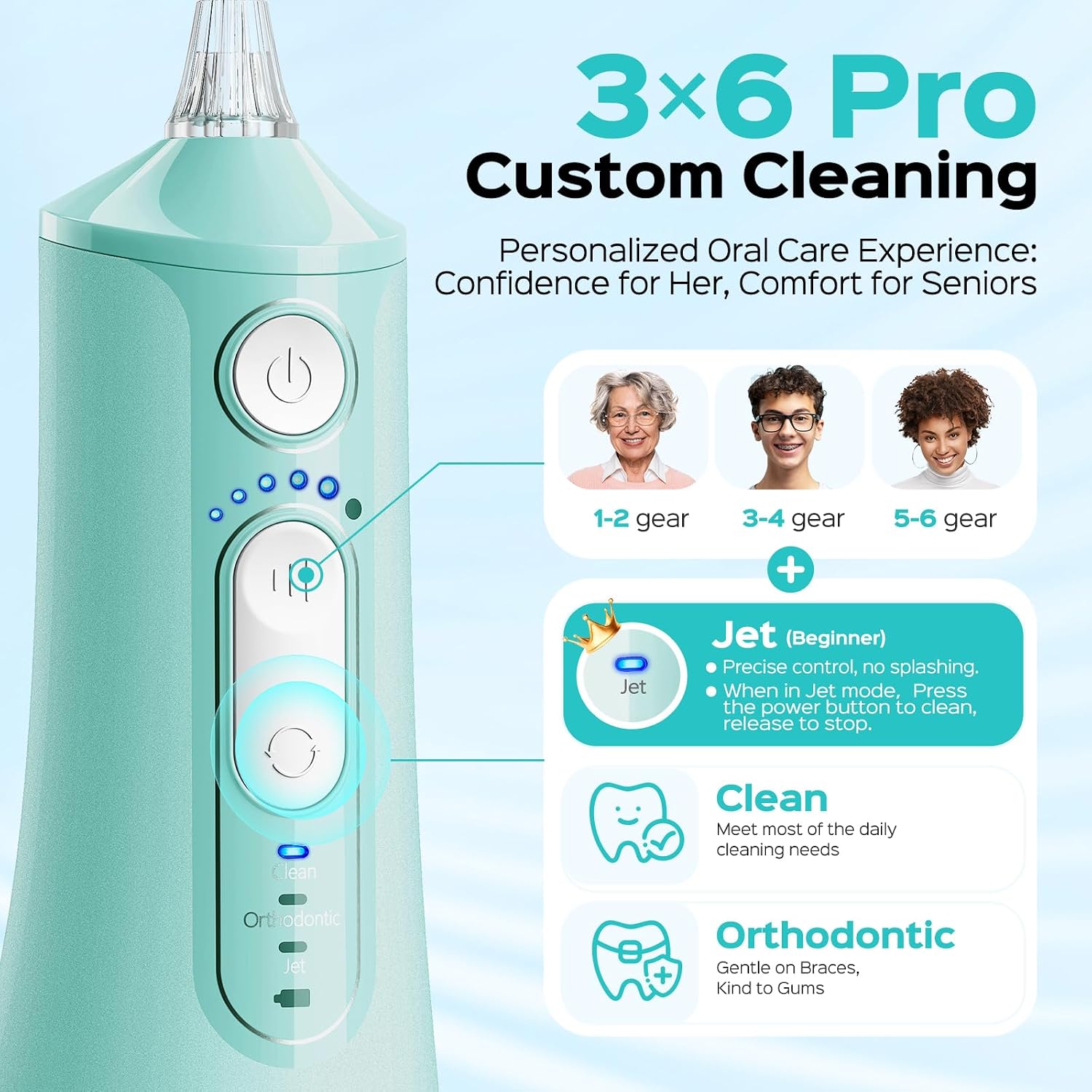 Thumbnail 5 de COSLUS C51 Portable Water Flosser: 3 Modes, 6 Settings, Jet Mode, 300ML Tank, Built-In Nozzle Storage – Travel-Friendly Orthodontic Care