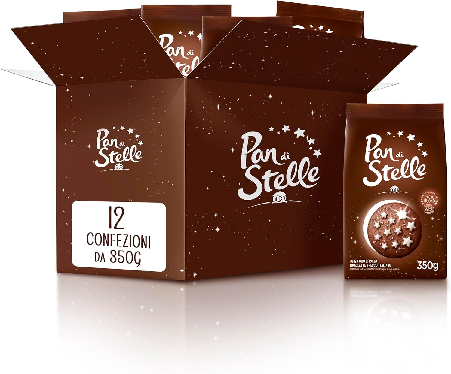 Detalle de Pan di Stelle Biscotti Frollini al cacao, cioccolato e latte fresco italiani – confezioni da 12 x 350 g