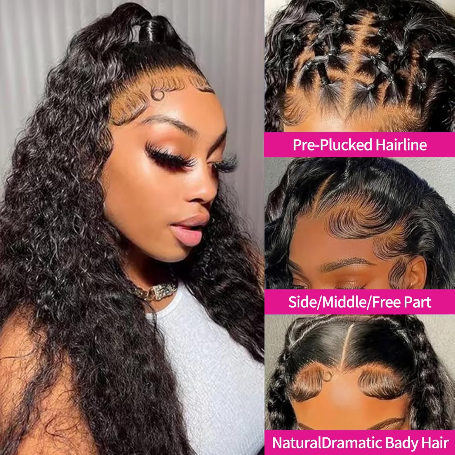 Detalle 2 de Gureimi Deep Wave Lace Front Wig (13x4 HD) – 200% Density, 100% Human Hair