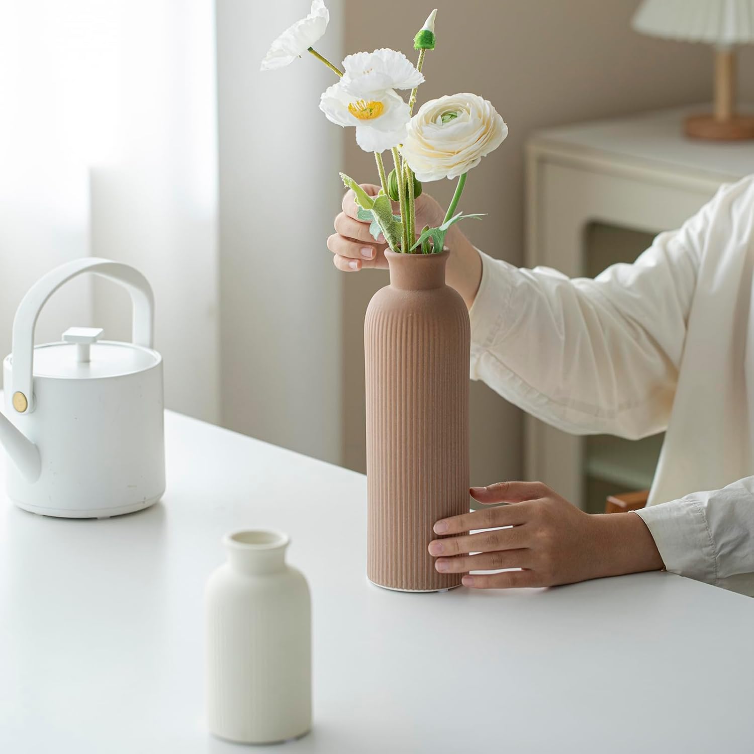 Thumbnail 3 de Keramik Vasen-Set (3-teilig) – kleine Blumenvasen, Orange/Gelb/Weiß, 15/20/25 cm