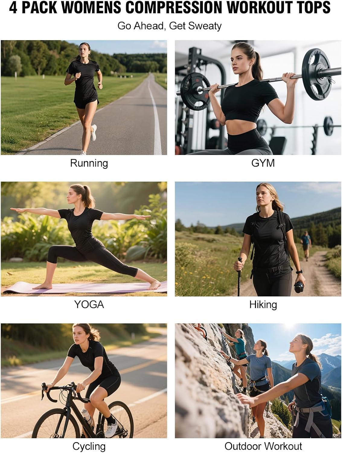 Thumbnail 5 de Women's Long Sleeve Compression Shirts (4 Pack) – Dry Fit, Sun Protection, and Quick-Dry Performance