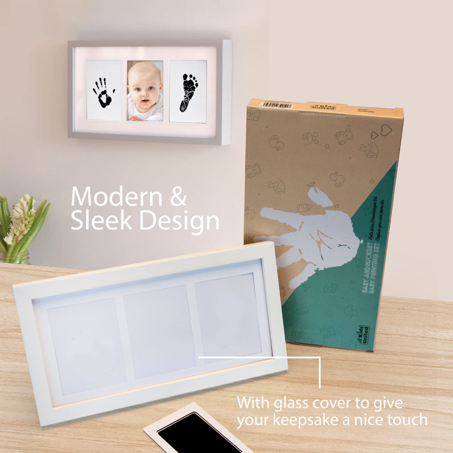 Thumbnail 3 de all Kids United® Baby Bilderrahmen Abdruck-Set (3-teilig) – Hand- & Fußabdruck + Fotos, weiß
