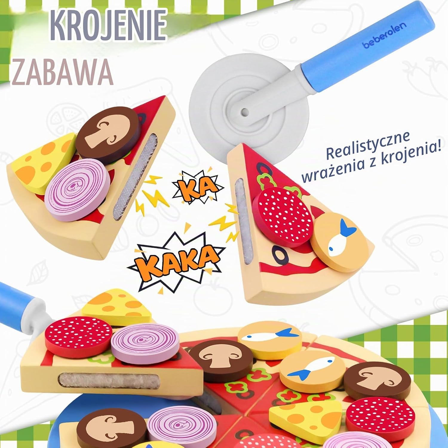 Thumbnail 1 de Beberolen JY-Pizza – drewniana pizza do zabawy, 24 akcesoria i taca