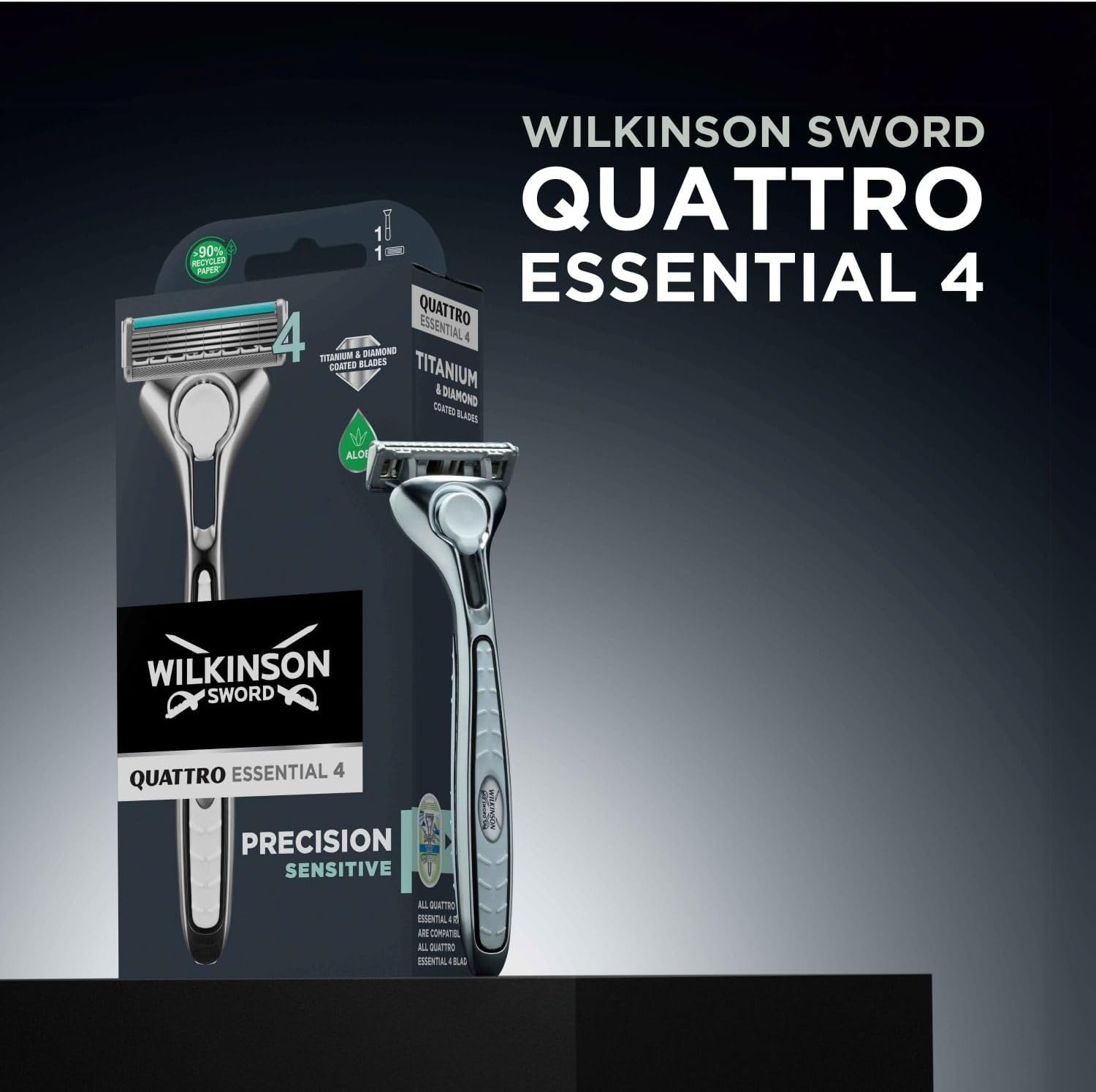 Thumbnail 2 de Wilkinson Sword Quattro Titanium Men’s Razor for Sensitive Comfort (1 handle + 9 refill blades)