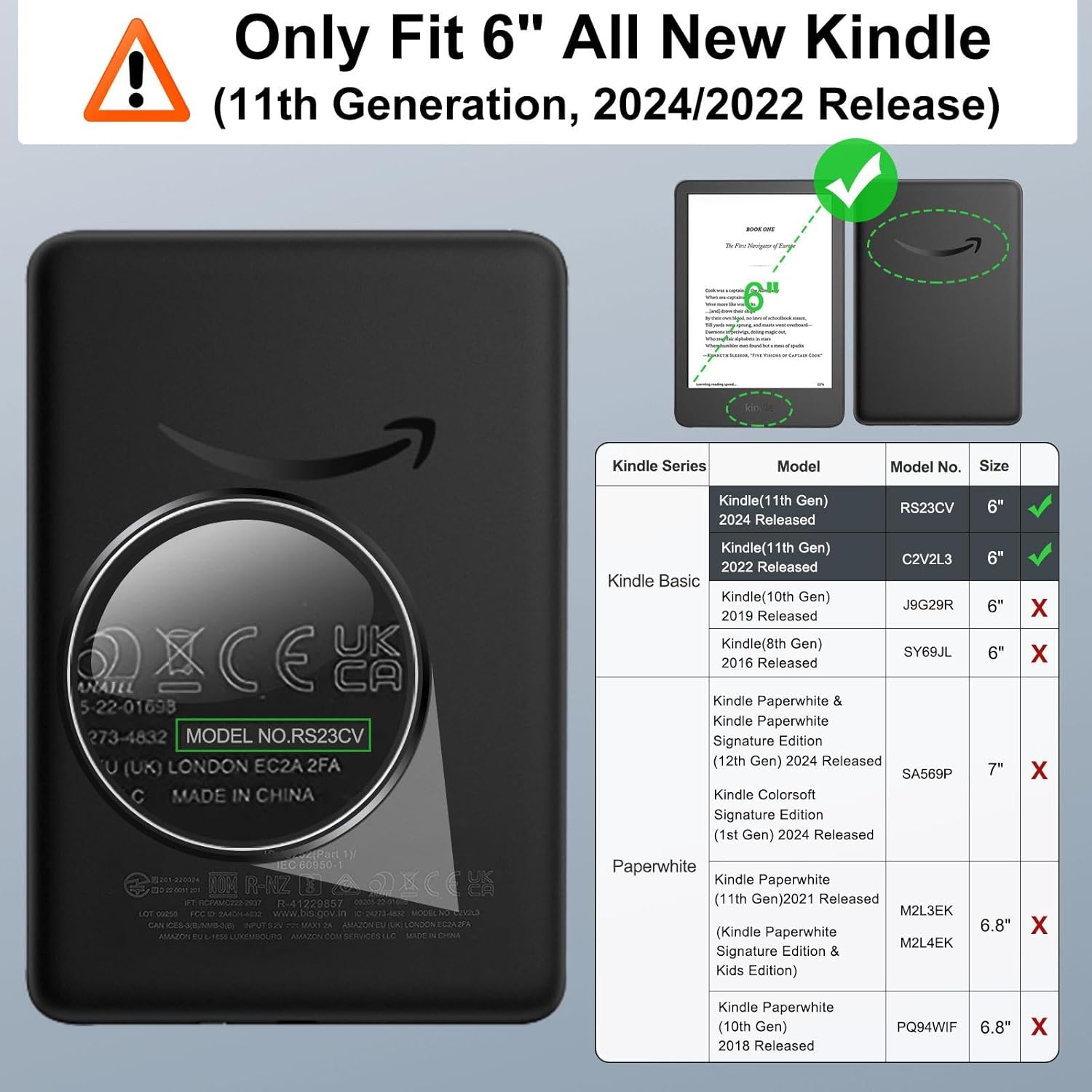Detalle de MoKo Kindle Basic 11th Gen Case, Denim Gray, Slim with Auto Wake/Sleep