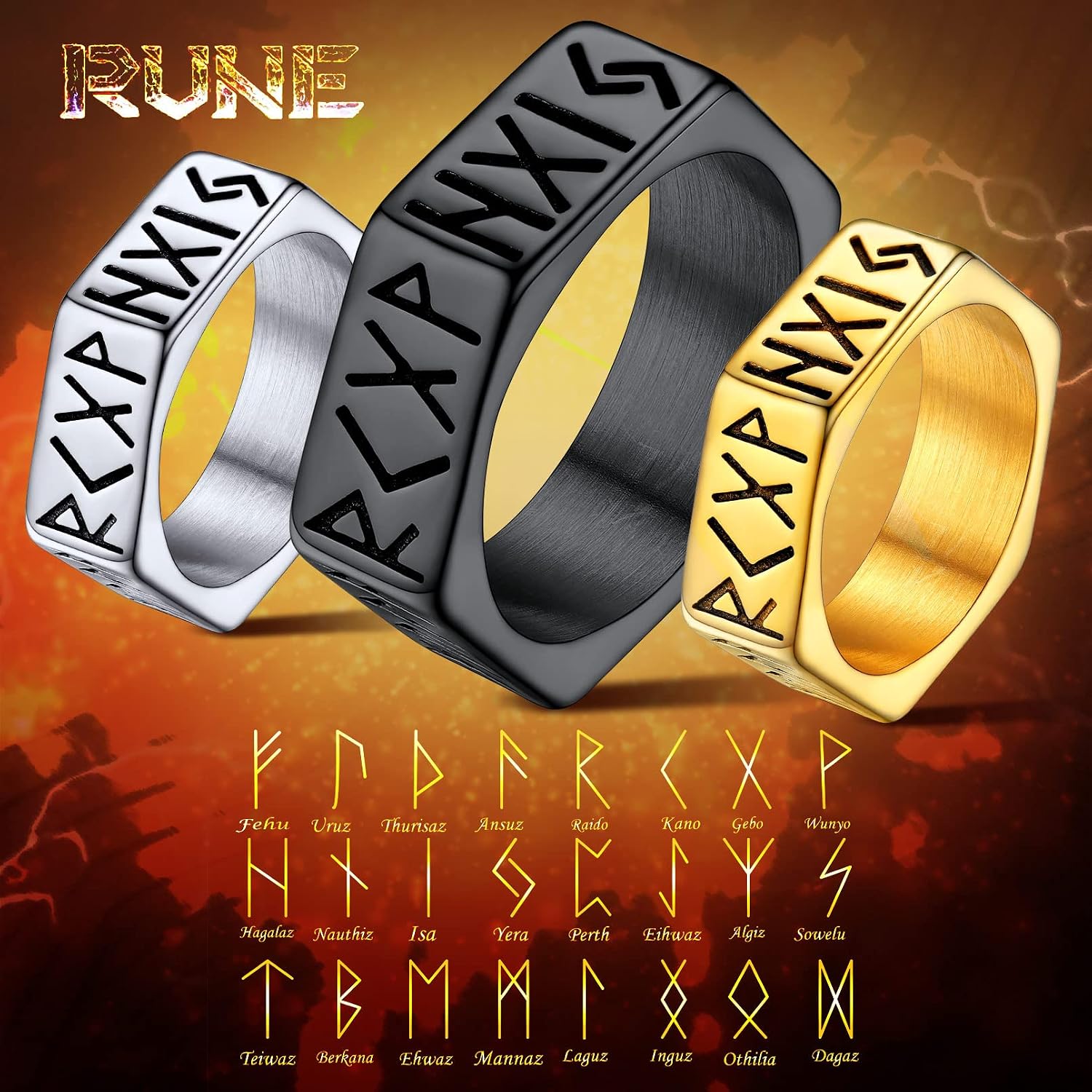 Thumbnail 5 de FaithHeart Bague Homme Viking Runique Acier Inoxydable