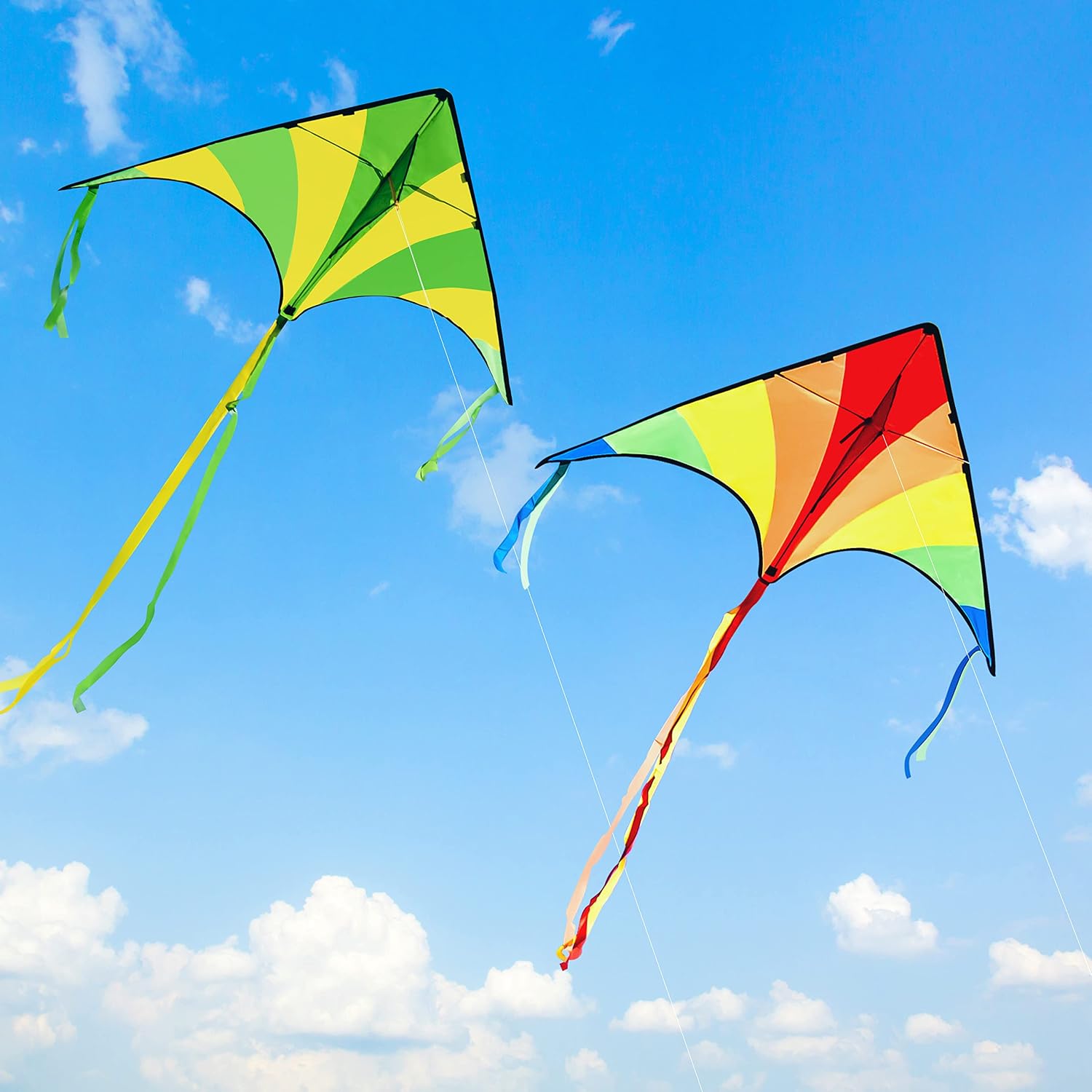 Thumbnail 5 de JOYIN 2 Packs Large Delta Kites – Green and Multicolor, Easy to Fly for Kids and Adults