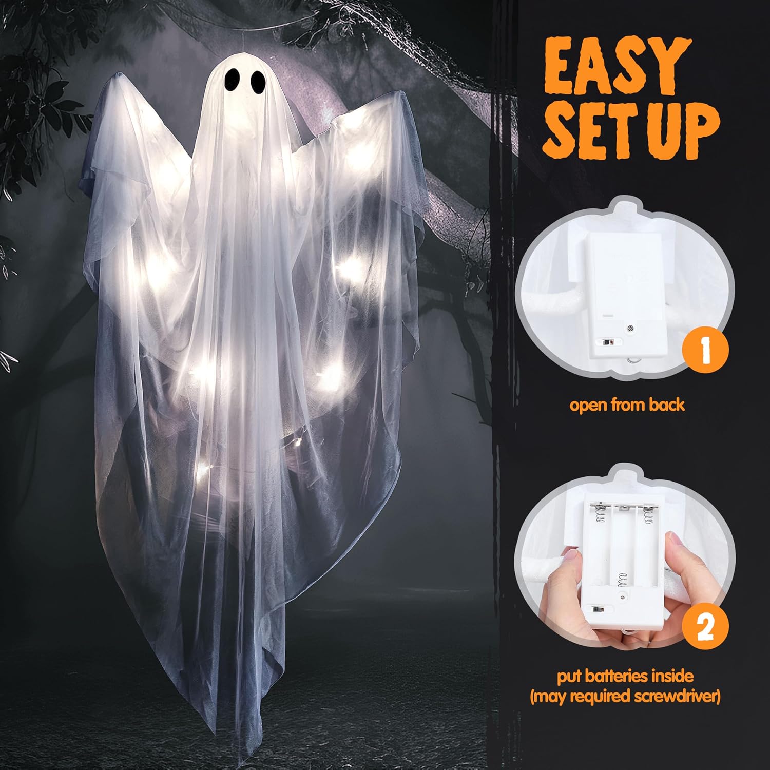 Detalle de JOYIN 16470 47-Inch Light-Up Hanging Ghost with Cold-White LED and Timer