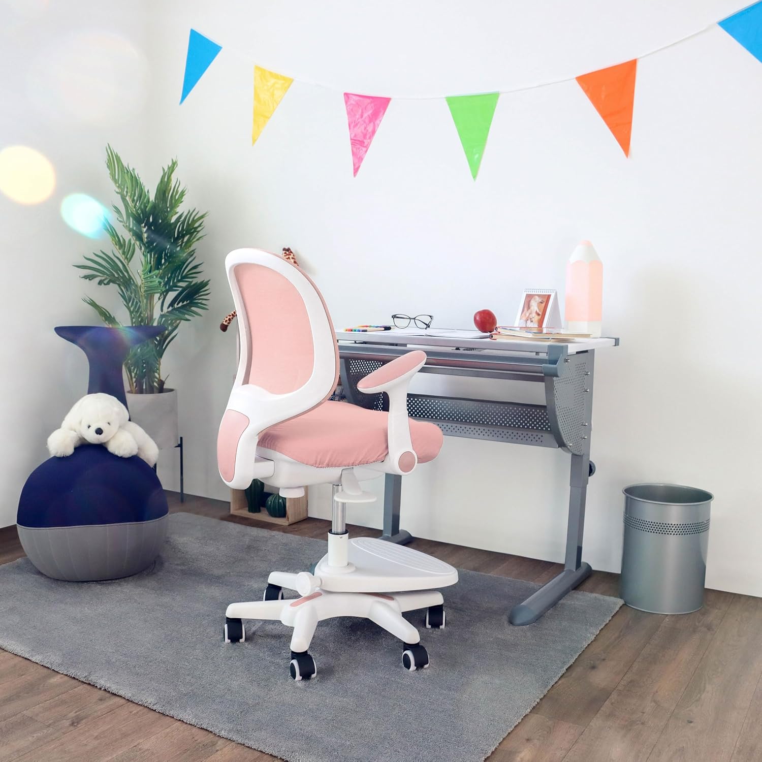 Detalle de Sedia per bambini KID ERGO di HJH Office – Ergonomica, regolabile e Rosa