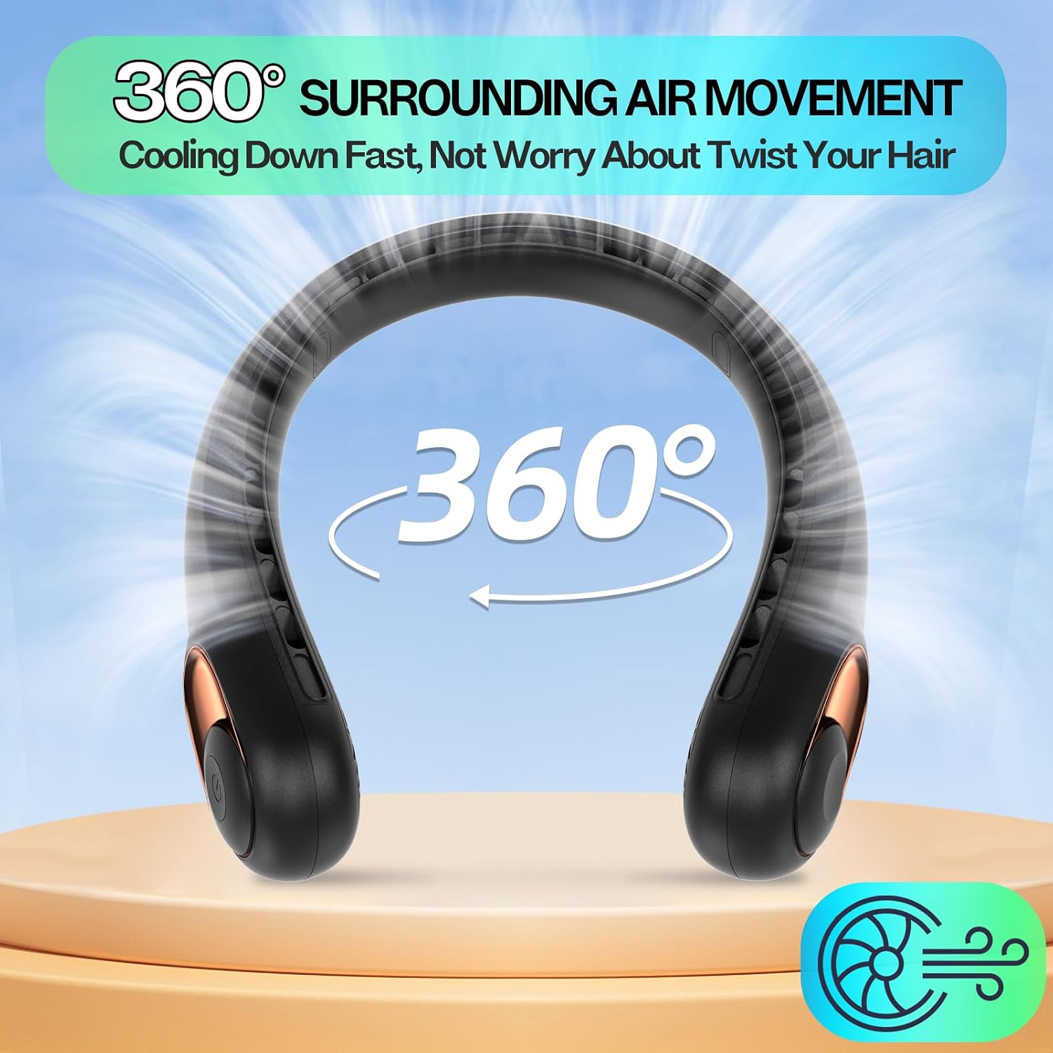 Detalle de KIDEE Kid’s Neck Fan (4000mAh) – Portable Bladeless Wearable Fan with 360° Airflow, 3 Speeds
