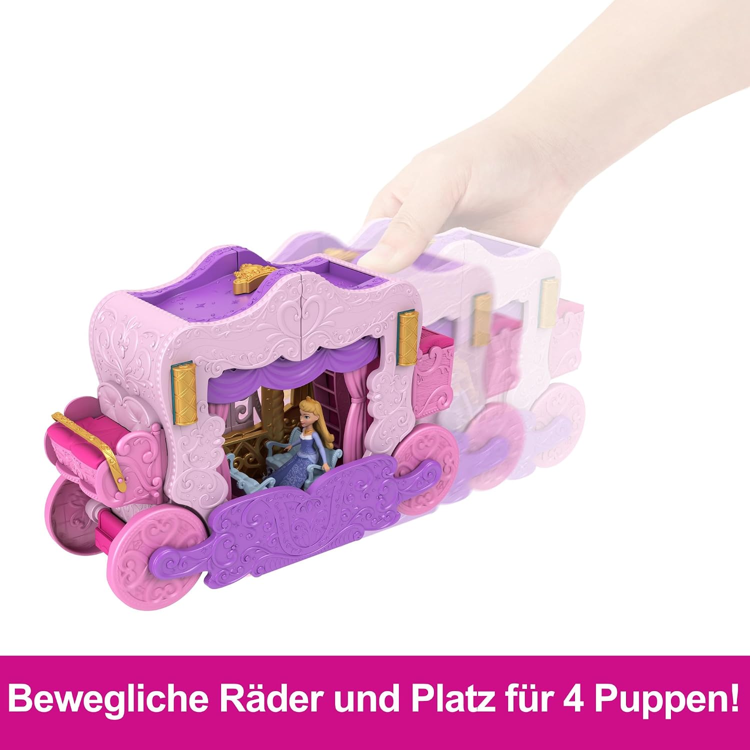 Detalle 2 de Mattel Disney Princess Verwandlungs-Spielset Kutsche zu Schloss (HWX17) mit kleiner Puppe Aurora