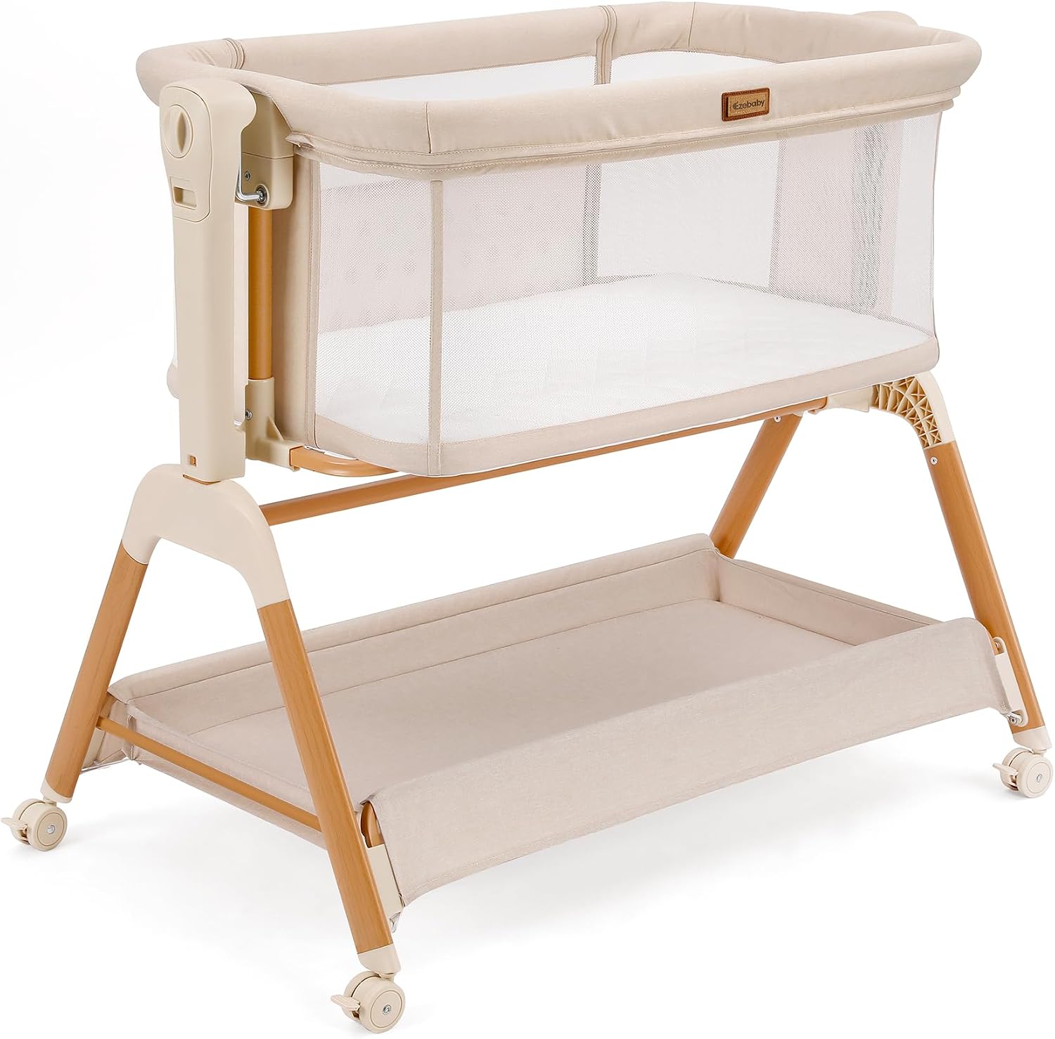 Detalle de Ezebaby OD-B19 3-in-1 Bedside Bassinet with Mesh Sides and Lockable Wheels