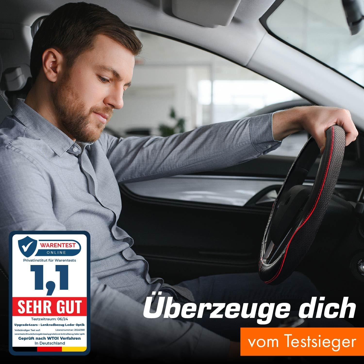 Thumbnail 1 de Upgrade4cars D-Form Lenkradbezug in Rot – Lenkradschoner & Lenkradhülle universell für Sommer und Winter