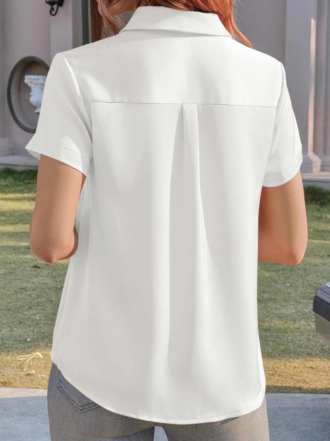 Thumbnail 1 de Tankaneo Damen Satin Bluse mit V-Ausschnitt, Kurzarm – Einfarbig, sommerlich leicht
