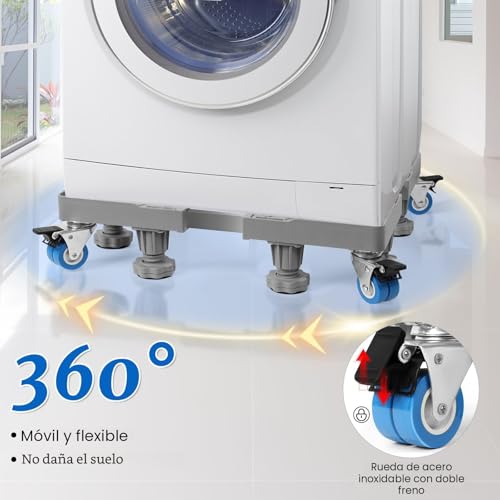 Detalle de Base para lavadora con 8 patas y 4 ruedas de WUFANC: soporte estable para lavadora/secadora
